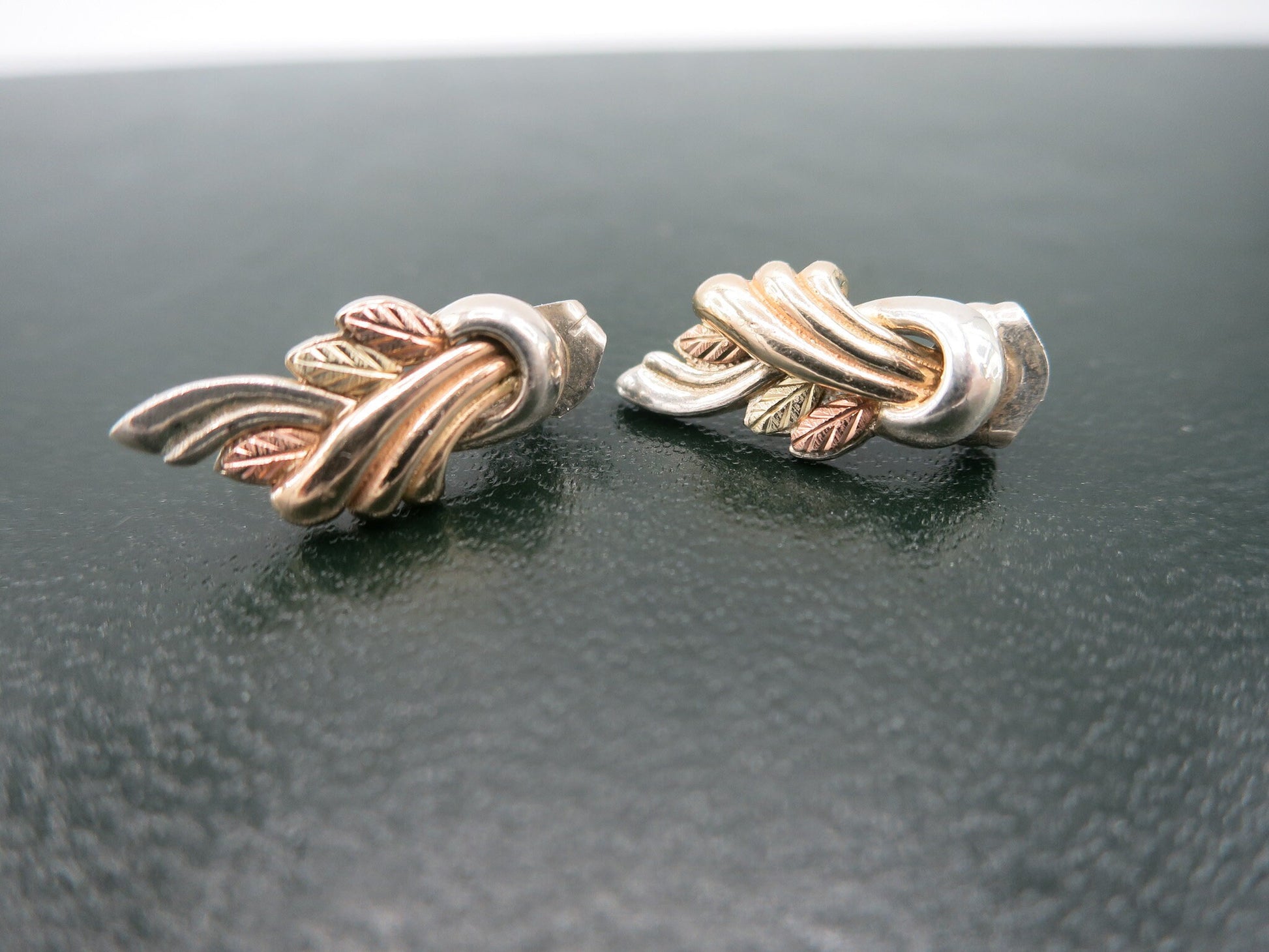 Vintage Coleman and Co Sterling and 10k Art Deco Black Hills Gold Earrings, Vintage Black Hills Gold Stud Earrings