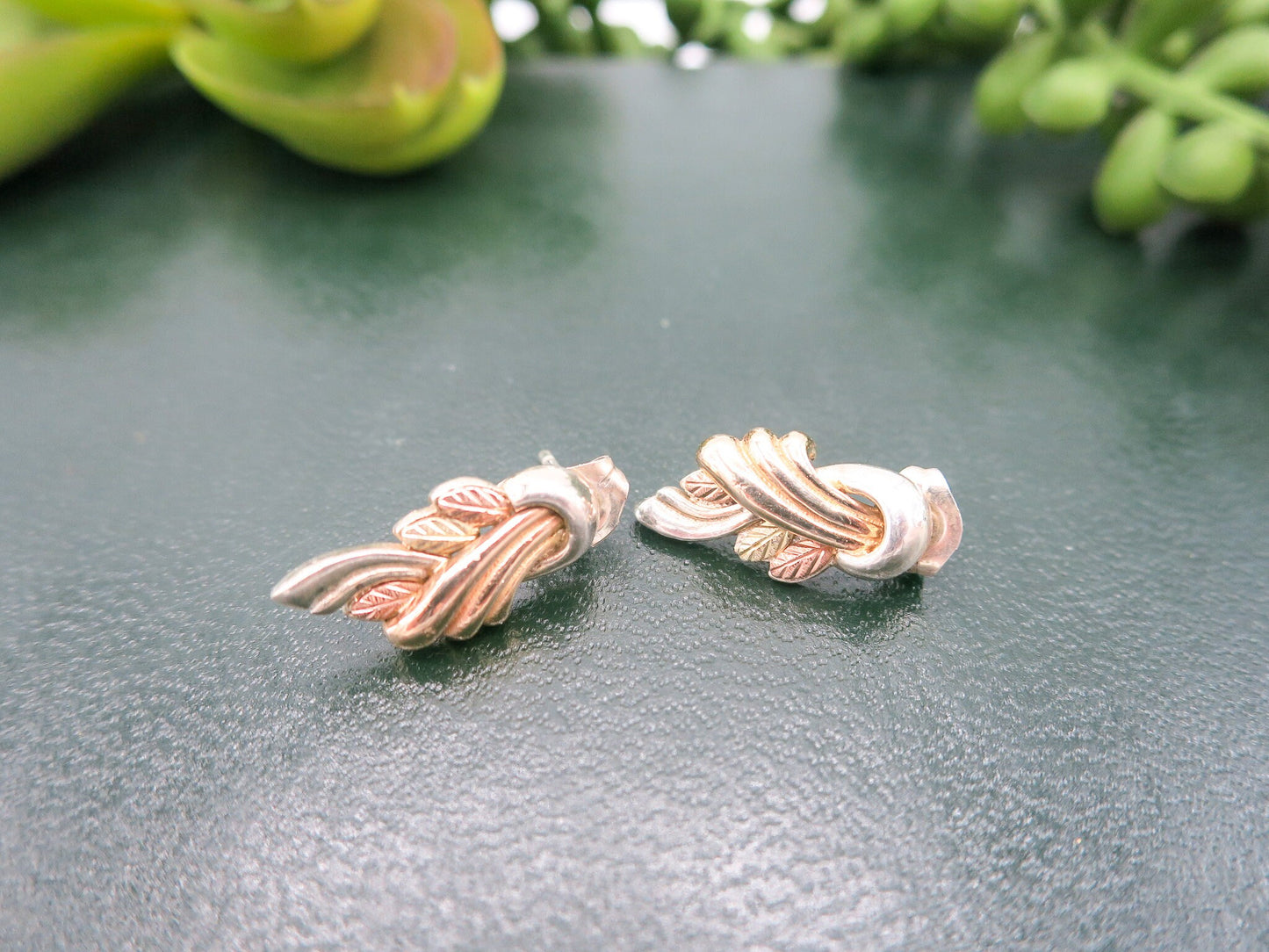 Vintage Coleman and Co Sterling and 10k Art Deco Black Hills Gold Earrings, Vintage Black Hills Gold Stud Earrings