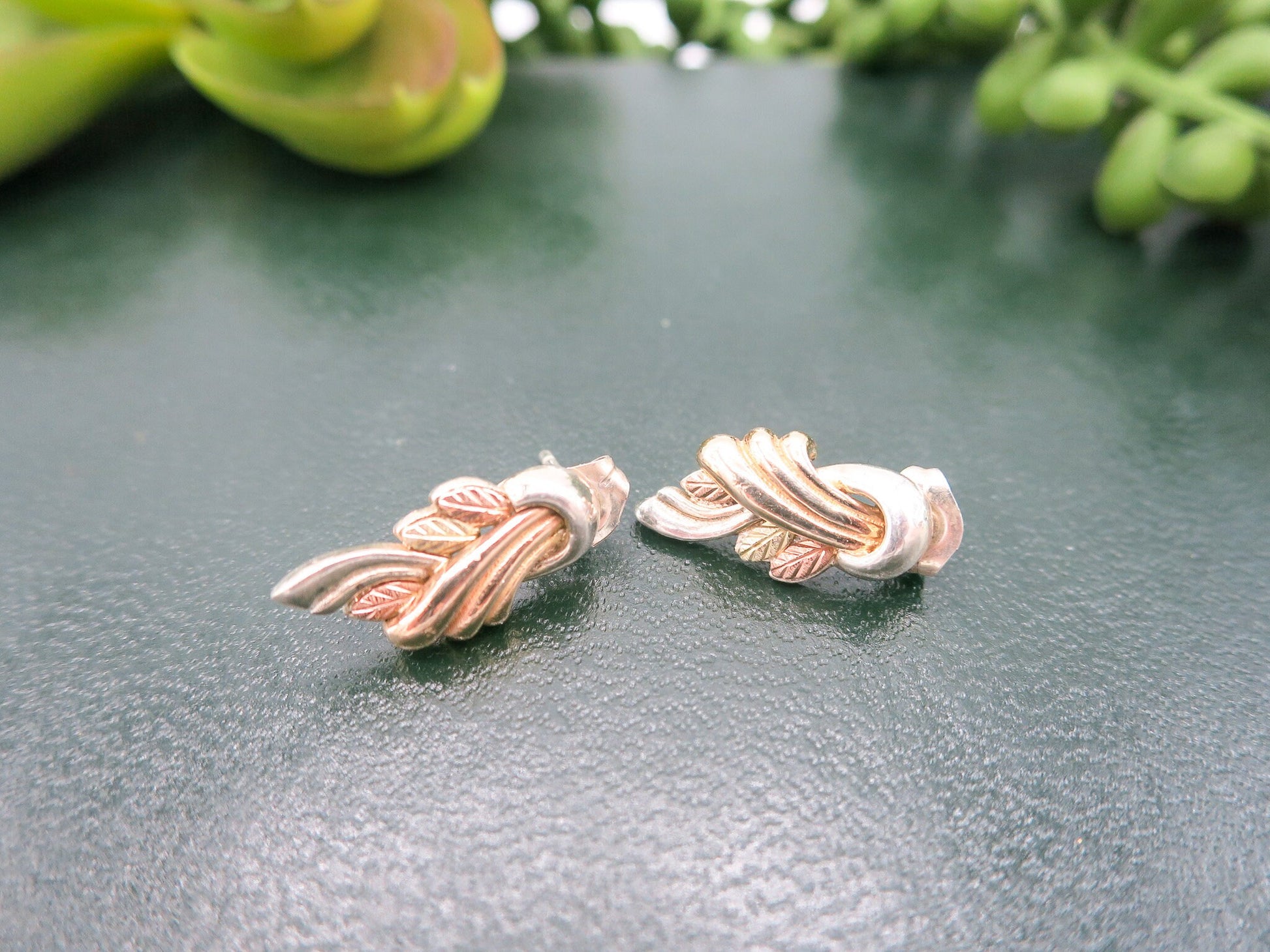 Vintage Coleman and Co Sterling and 10k Art Deco Black Hills Gold Earrings, Vintage Black Hills Gold Stud Earrings