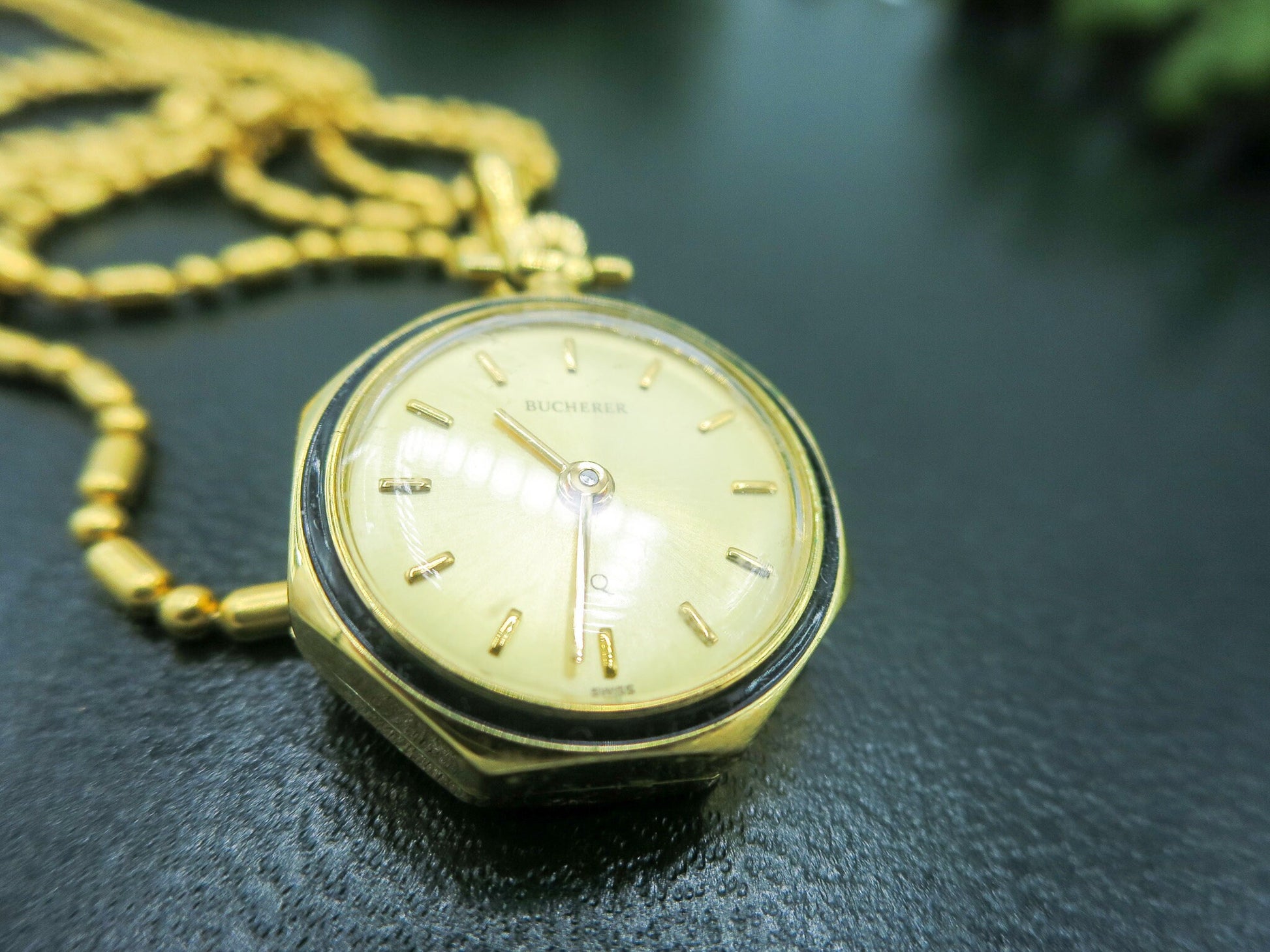 Vintage BUCHERER Watch Pendant with Floral Design on Back, Vintage Watch Necklace, Vintage Gold Tone