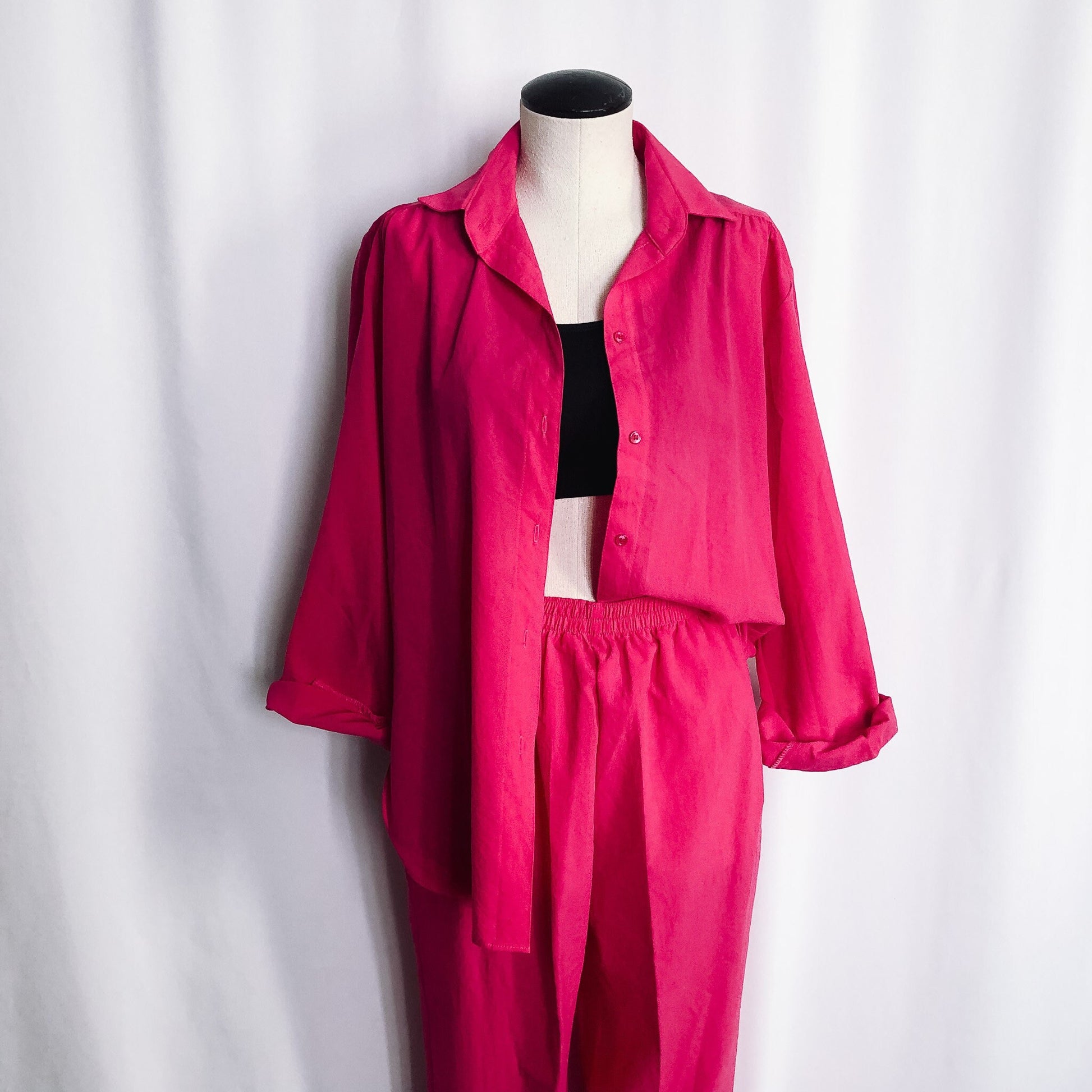 Vintage 80s Pink Pants and Blouse Set, Barbie-style outfit, All Hours Brand - Made in the US, Sz. M