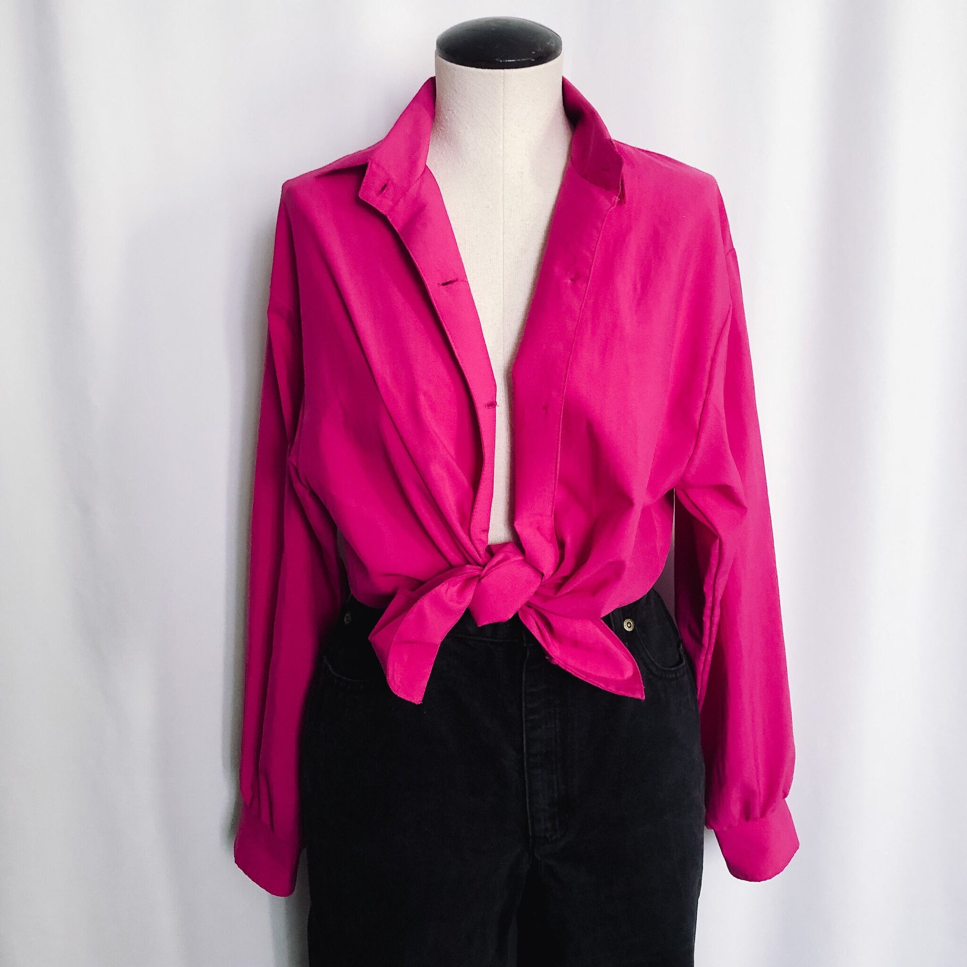 Vintage Fuchsia Pink Button-up Blouse, Wildflower Brand, Sz. S