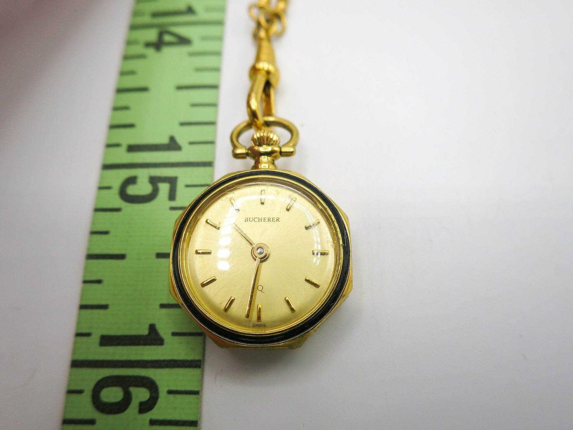 Vintage BUCHERER Watch Pendant with Floral Design on Back, Vintage Watch Necklace, Vintage Gold Tone