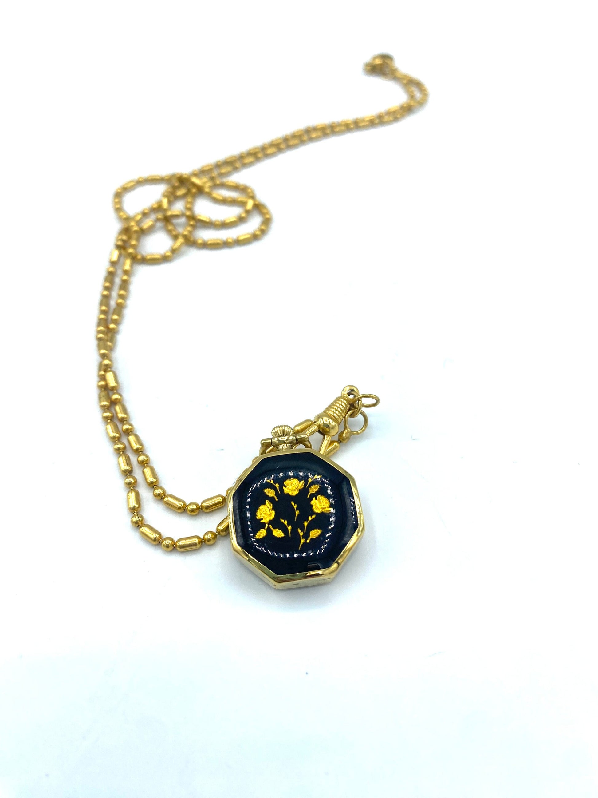 Vintage BUCHERER Watch Pendant with Floral Design on Back, Vintage Watch Necklace, Vintage Gold Tone