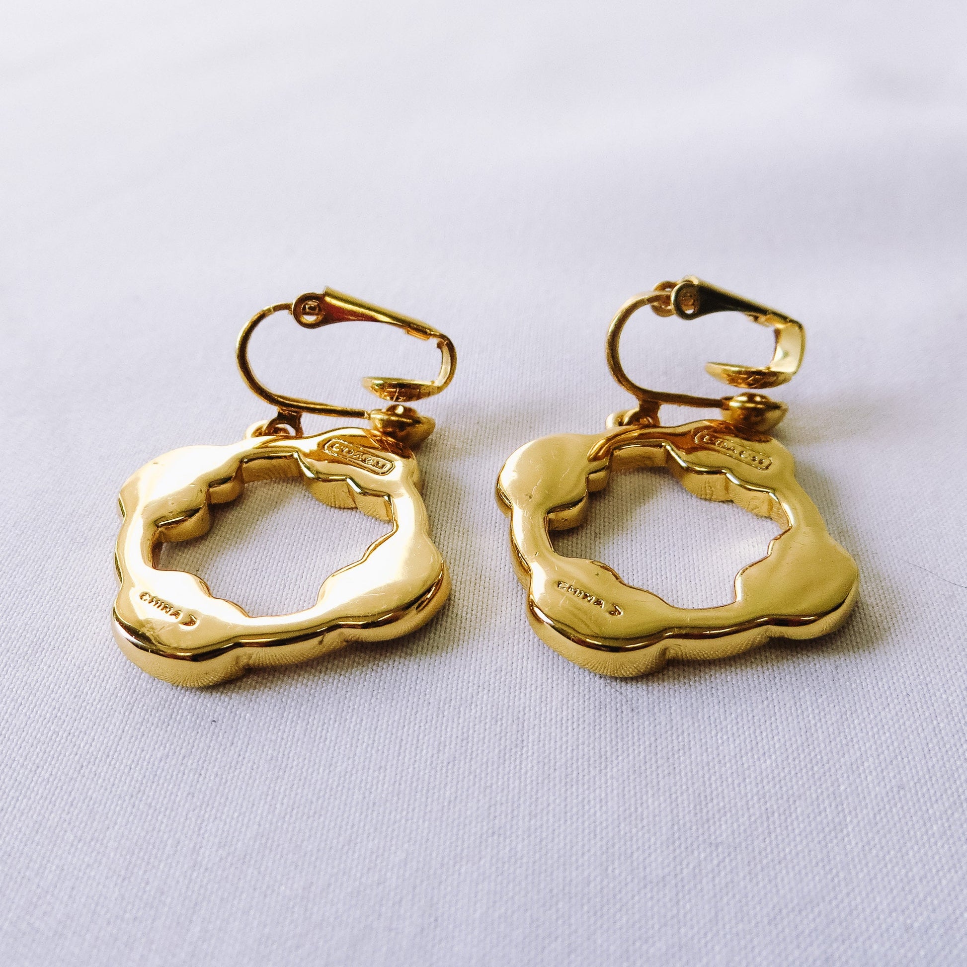 Vintage COACH Square Knot Clip-On Earrings with Rhinestones, Simple Rhinestone Clip-On Earrings