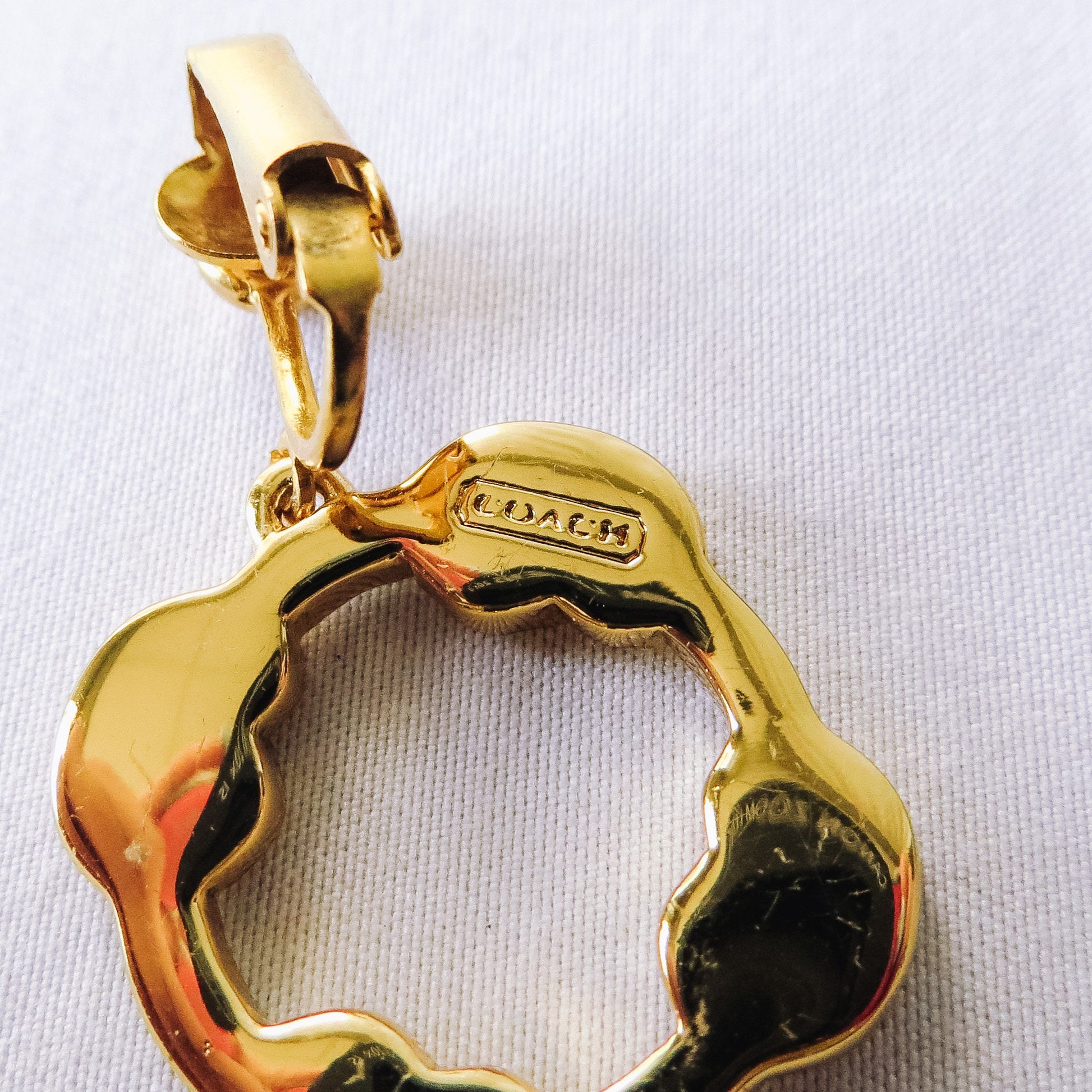 Vintage COACH Square Knot Clip-On Earrings with Rhinestones, Simple Rhinestone Clip-On Earrings