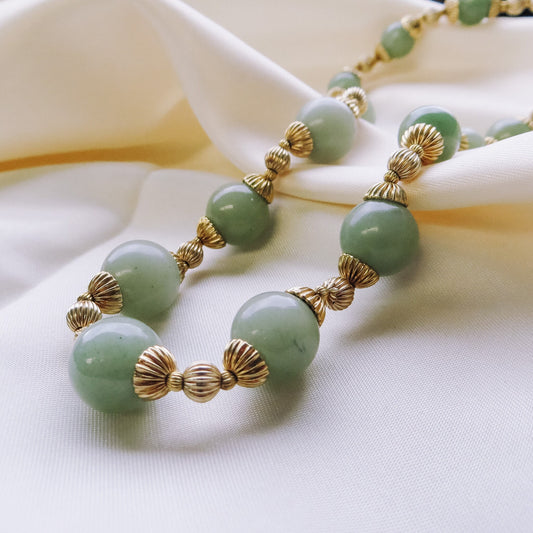 Vintage Miriam Haskell Jade/Jadeite and 12k Gold Filled Necklace/Choker, Vintage 1970's