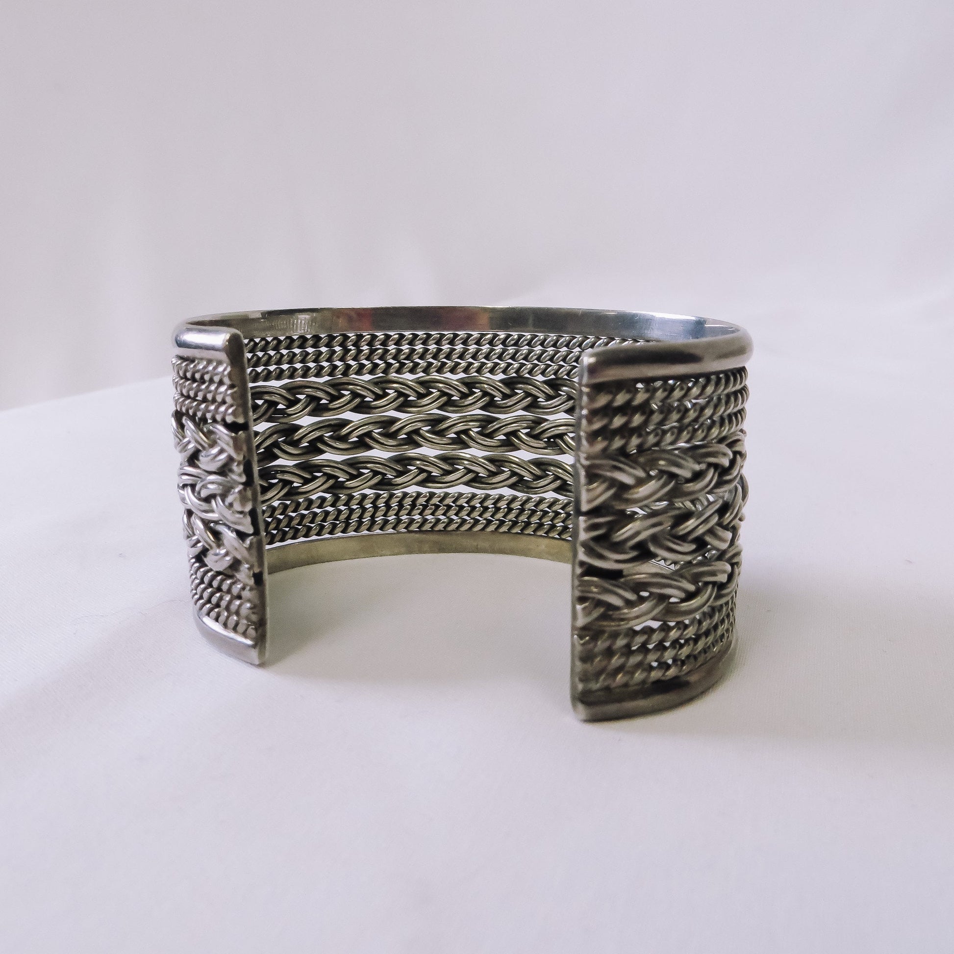 Vintage Silver Braided Cuff Bracelet; Marked 925 Mexico TT-13