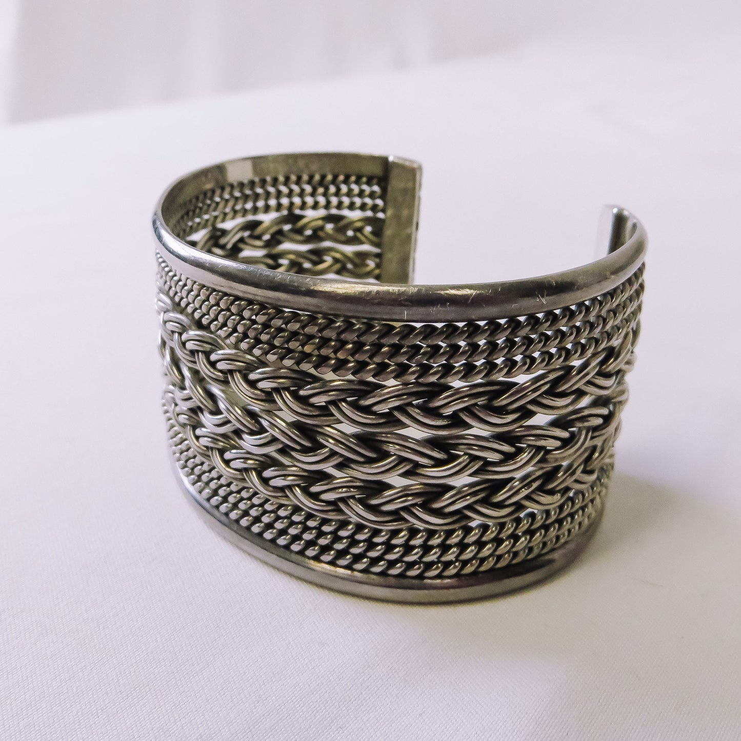 Vintage Silver Braided Cuff Bracelet; Marked 925 Mexico TT-13