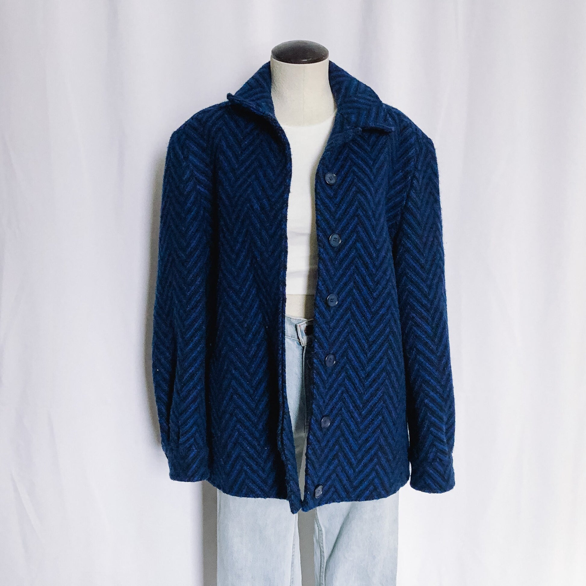 Vintage Pendleton Blue Knit Peacoat, Vintage Sz. 16