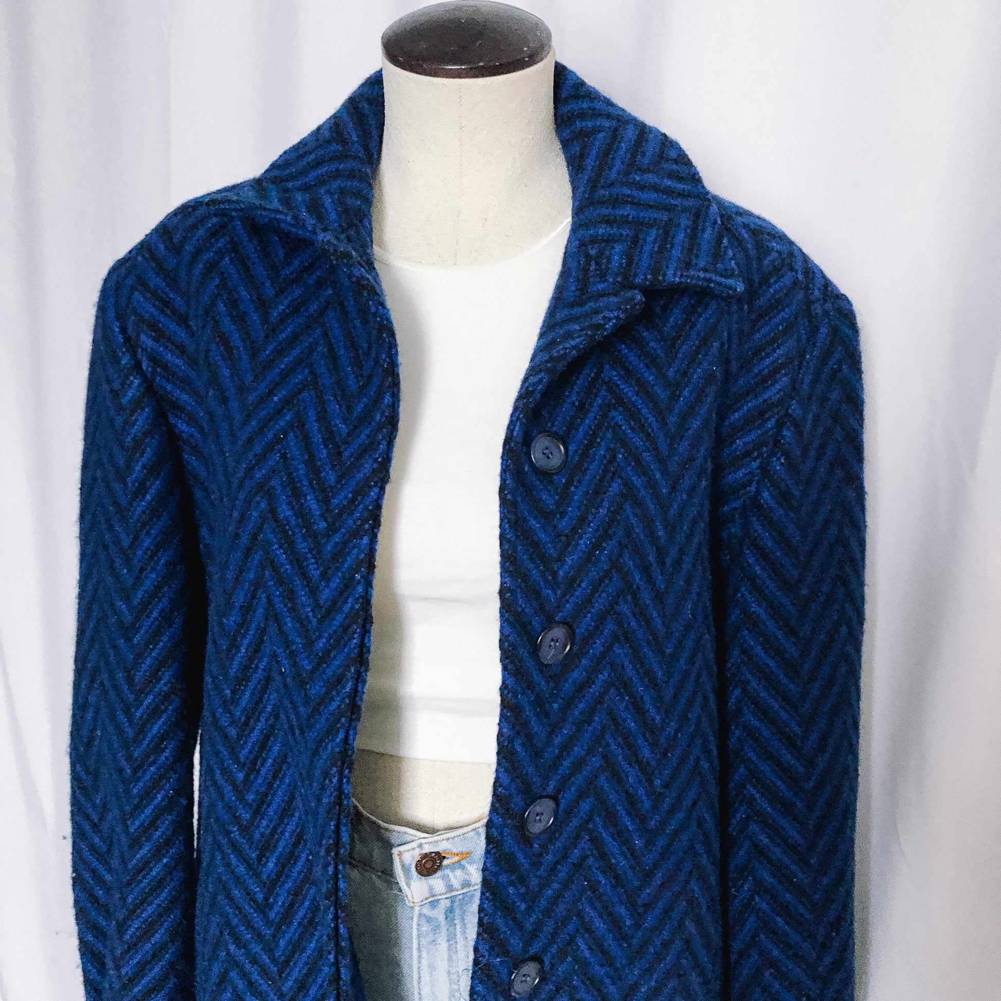 Vintage Pendleton Blue Knit Peacoat, Vintage Sz. 16