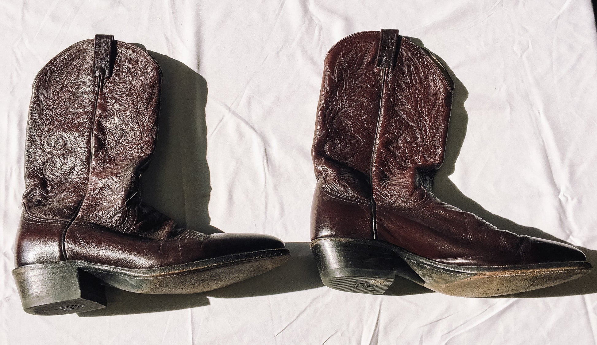 Vintage Dan Post Burgundy/Dark Red Leather Cowboy Boots, Women's Sz. 10.5