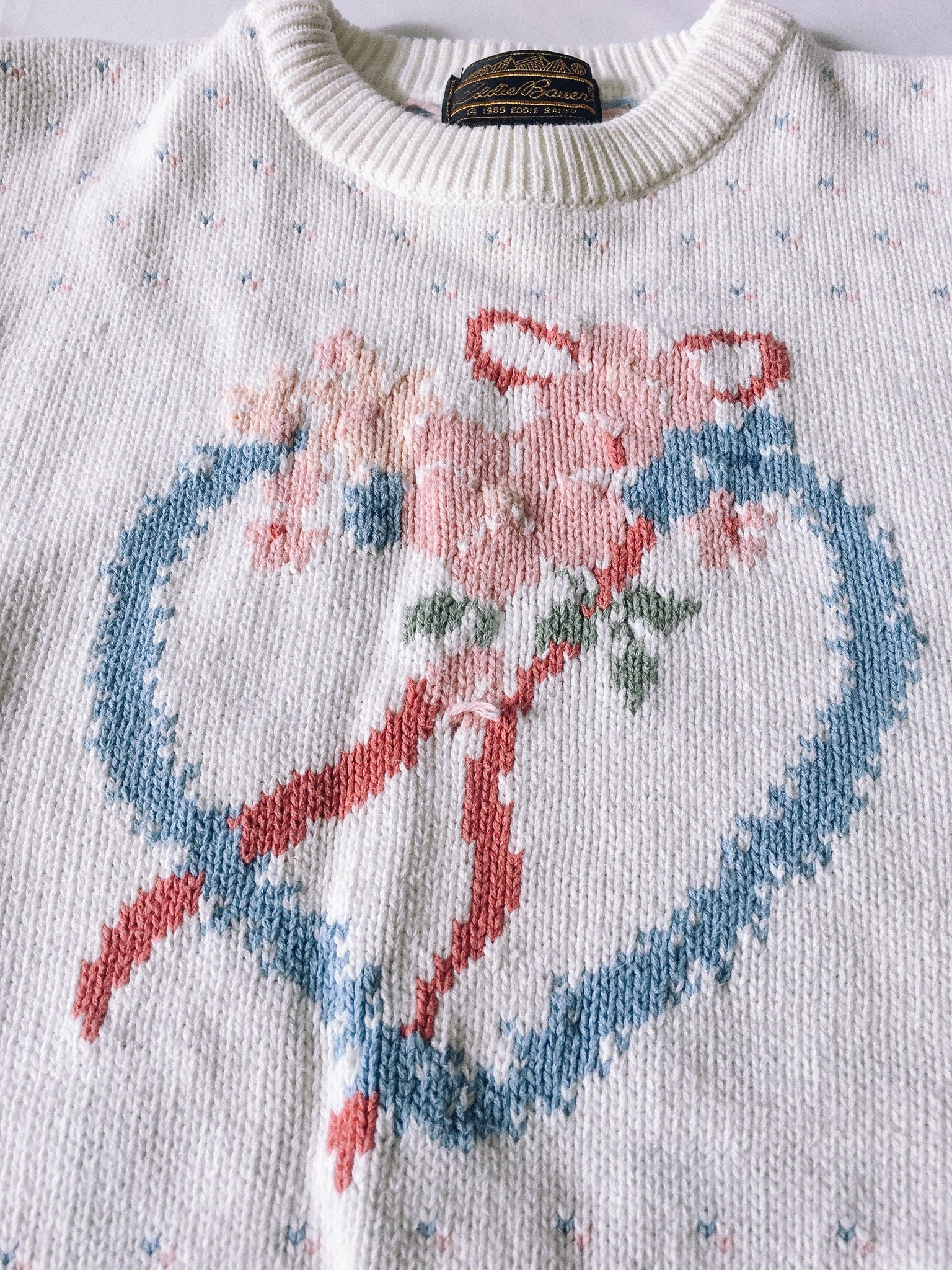Vintage 80s Eddie Bauer Short Sleeve Heart Sweater, Women's Sz. S