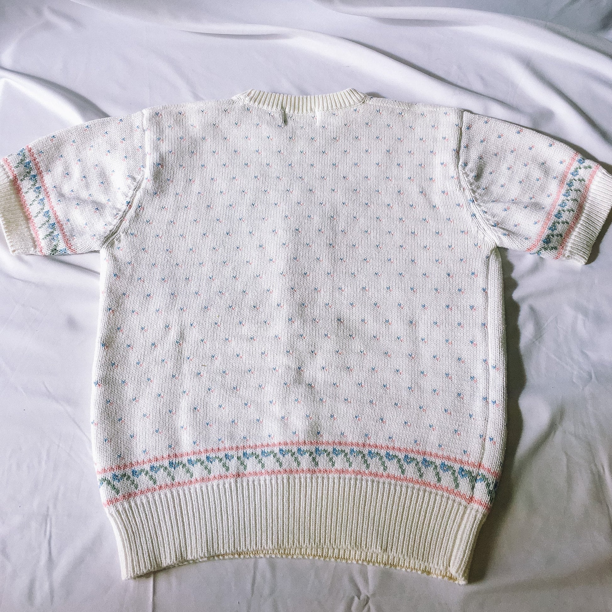 Vintage 80s Eddie Bauer Short Sleeve Heart Sweater, Women's Sz. S