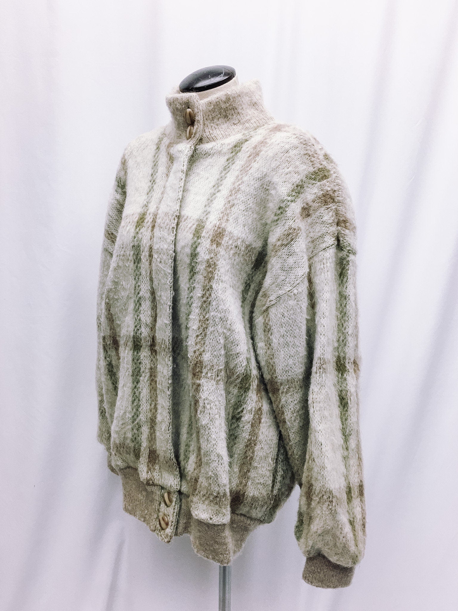 Vintage Tundra 100% Wool Zip-Up Sweater Jacket with Button Details, Sz. L, Made in Canada