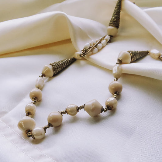 Vintage Miriam Haskell White/Cream Glass Beads Necklace, Vintage Costume Jewelry