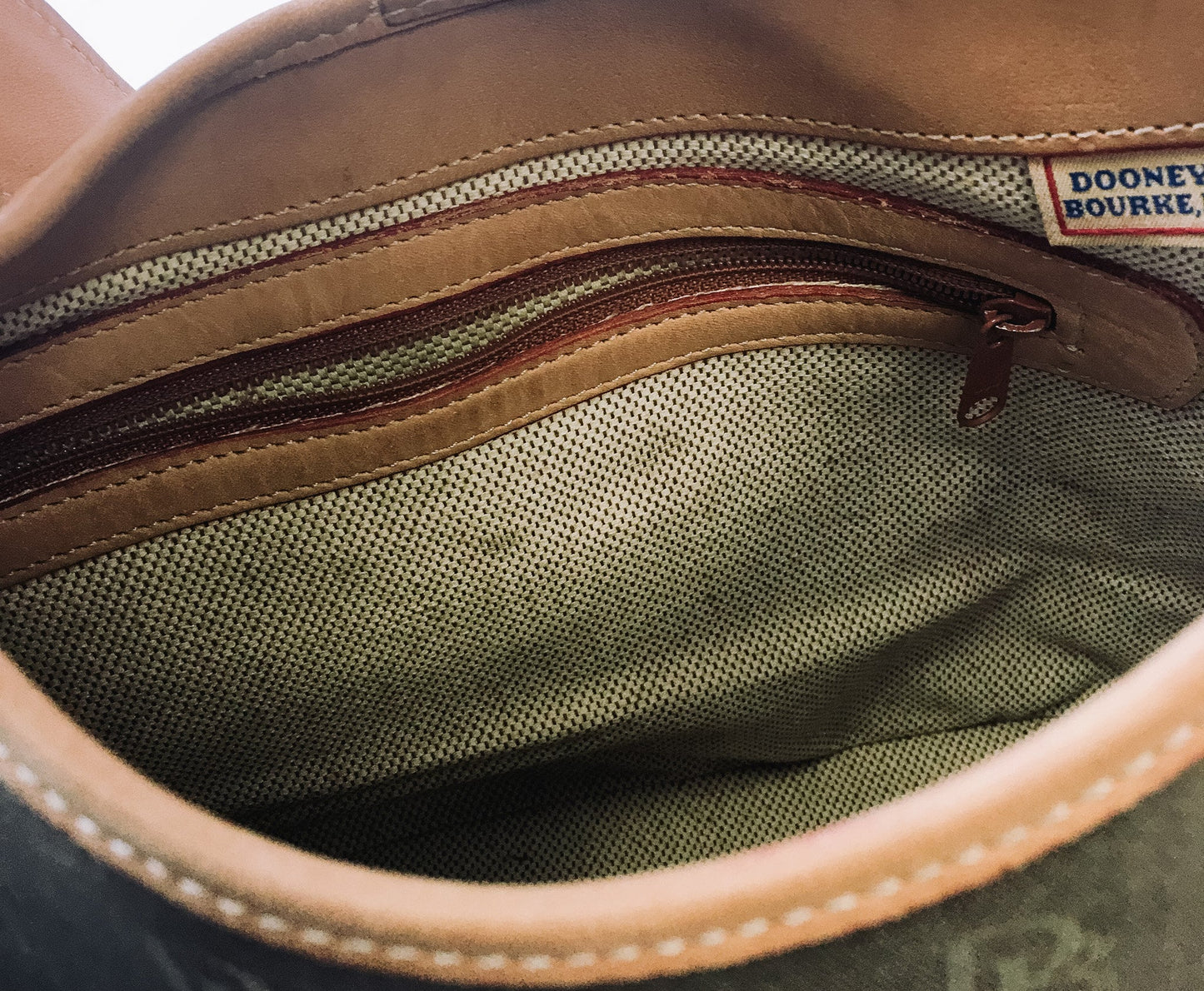 Vintage Dooney & Bourke Taupe and Tan Leather Logo Shoulder Bag