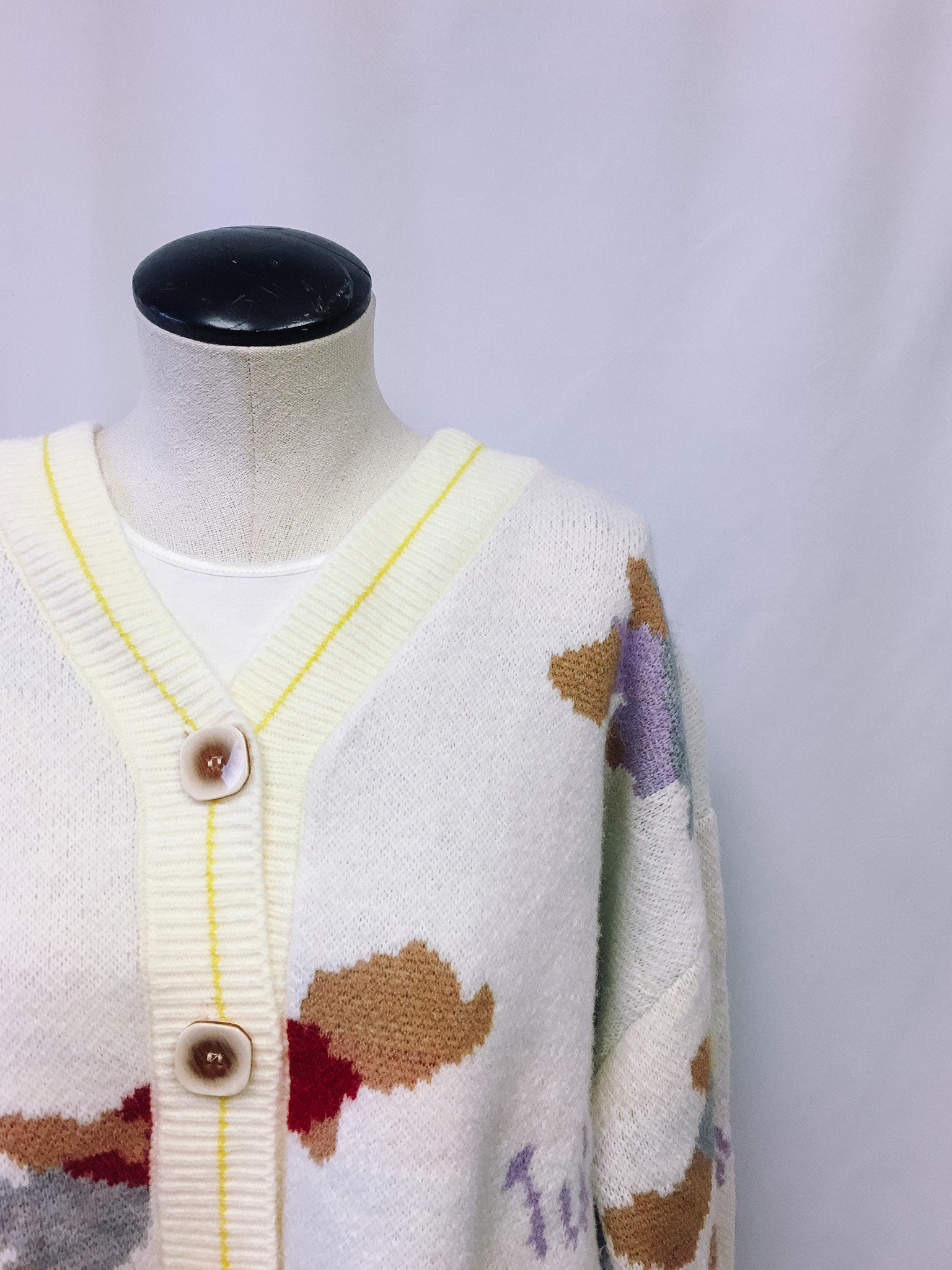 Vintage "Teddy Bears" Off-White V-Neck Cardigan, O/S, Vintage Teddy Bear Sweater
