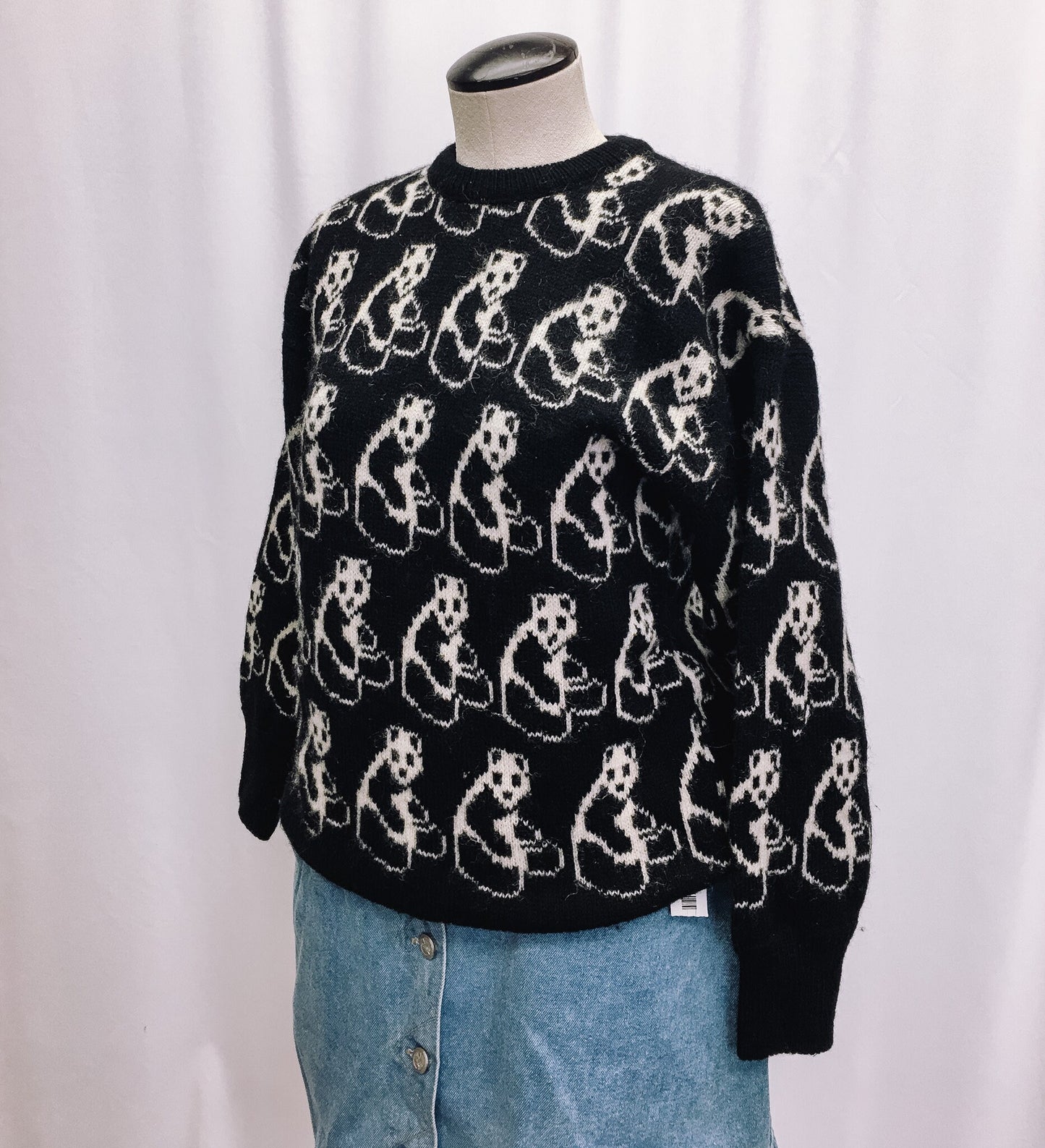 Vintage Pure Wool Panda Print Sweater, Pure Wool Crewneck, Sz. M