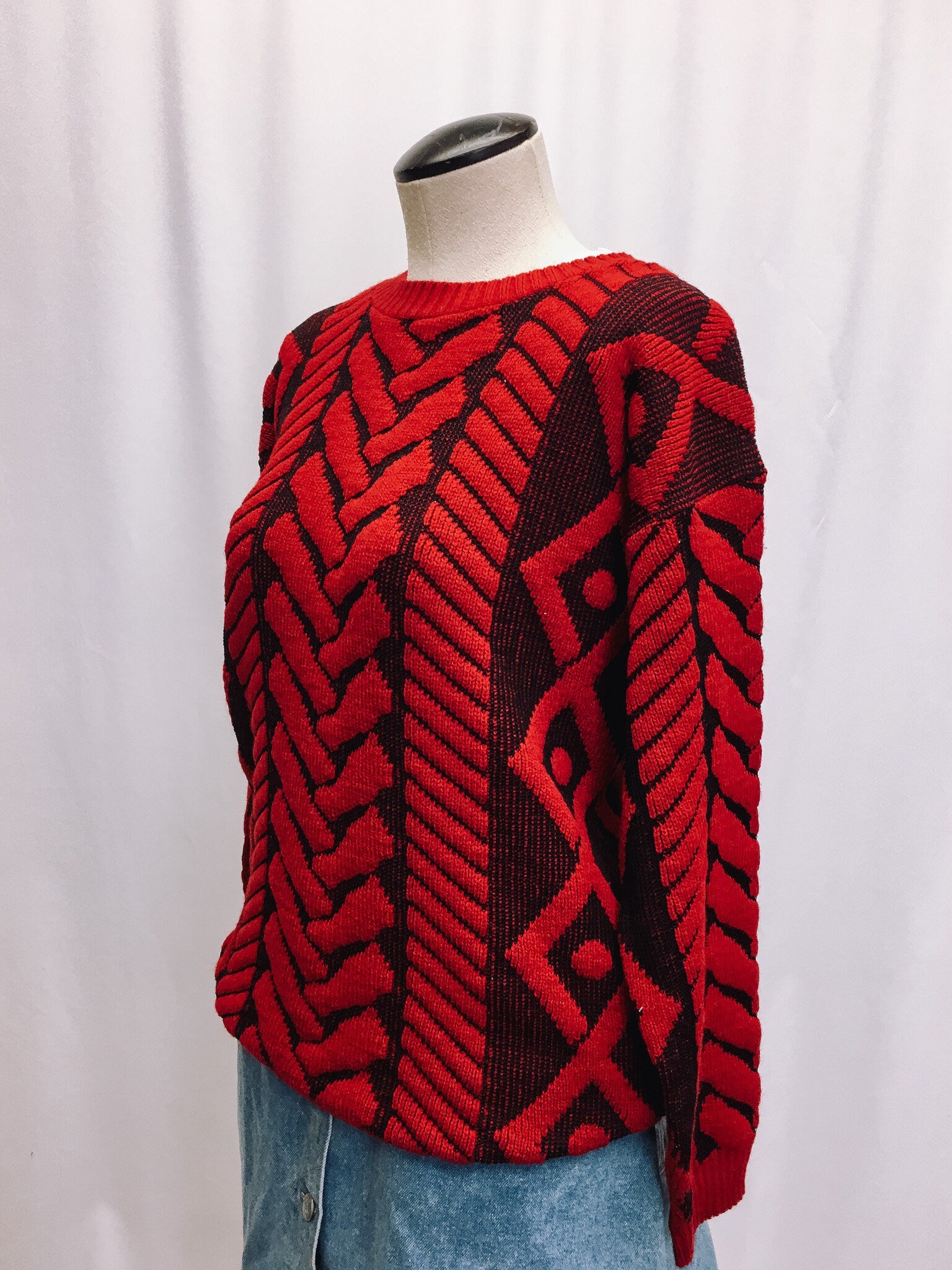Vintage R.J. Studio Red Knit Sweater, Made in U.S.A. Crewneck
