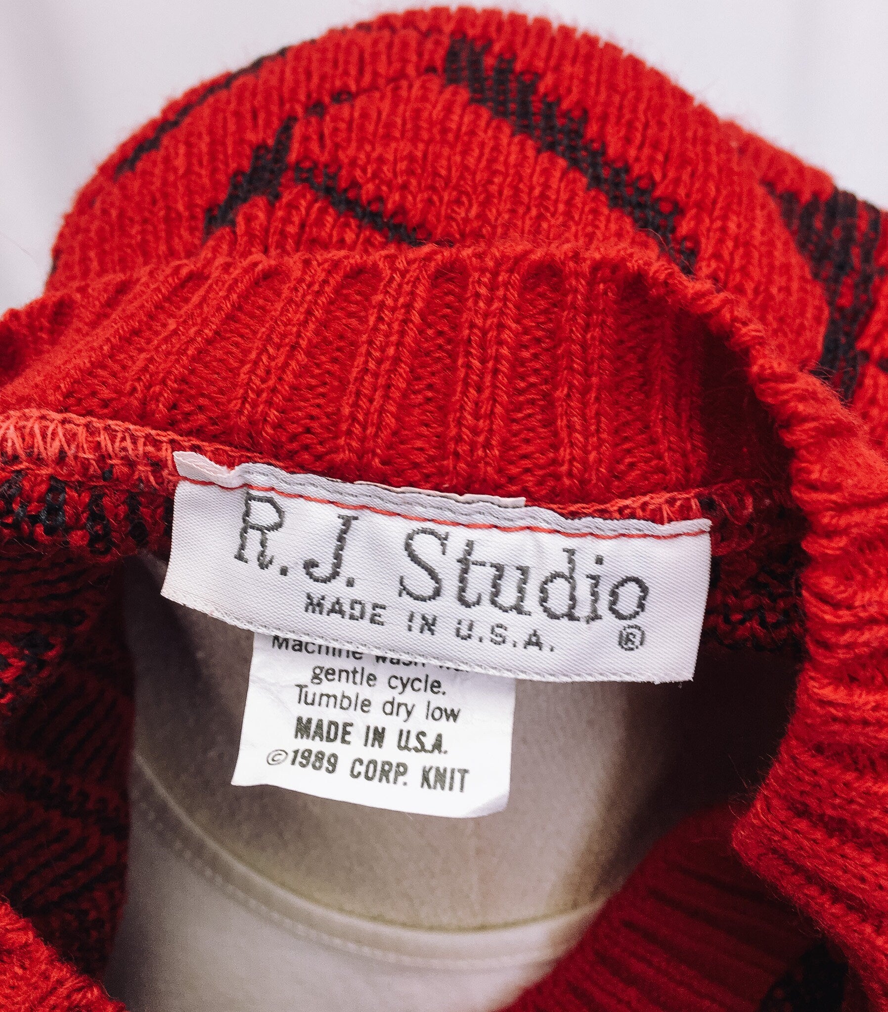 Vintage R.J. Studio Red Knit Sweater, Made in U.S.A. Crewneck