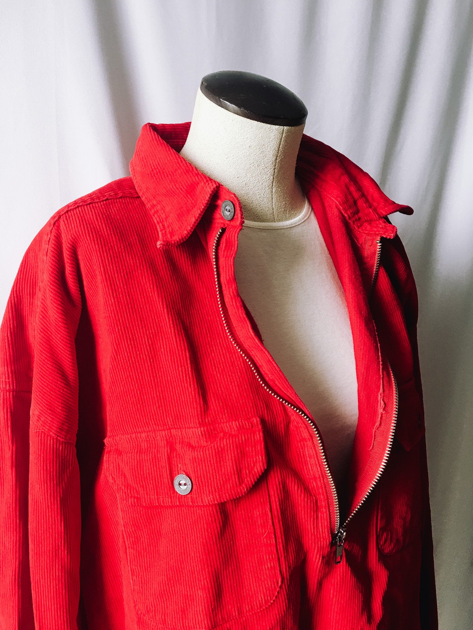 Vintage Marlboro Unlimited Red Corduroy Quarter-Zip Shacket, Mens Sz. XL, Corduroy 1/4th Zip-Up Heavyweight Shirt
