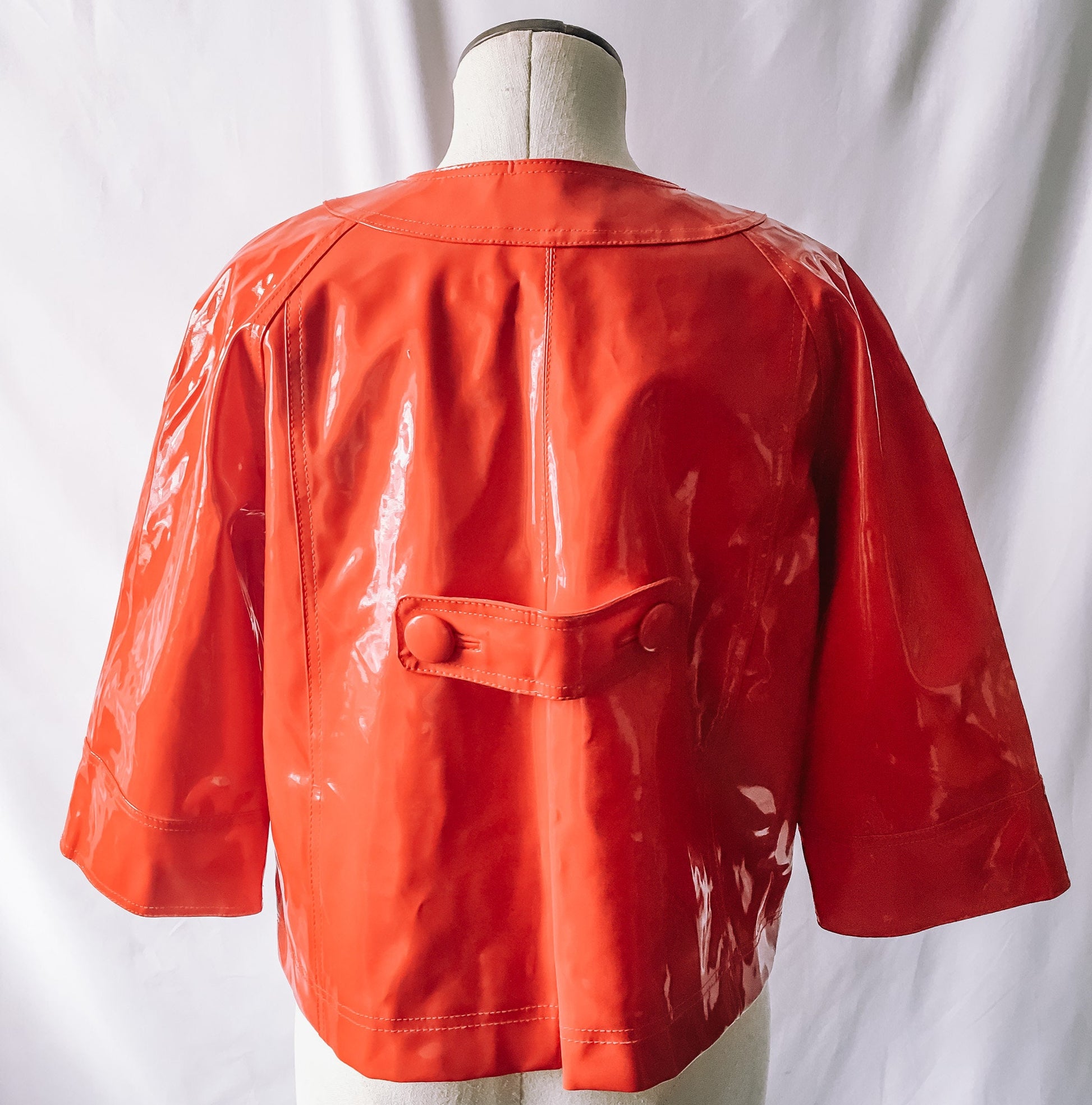 Vintage Newport News Red PVC Cropped Jacket, Vintage 90s Mod Rain Jacket