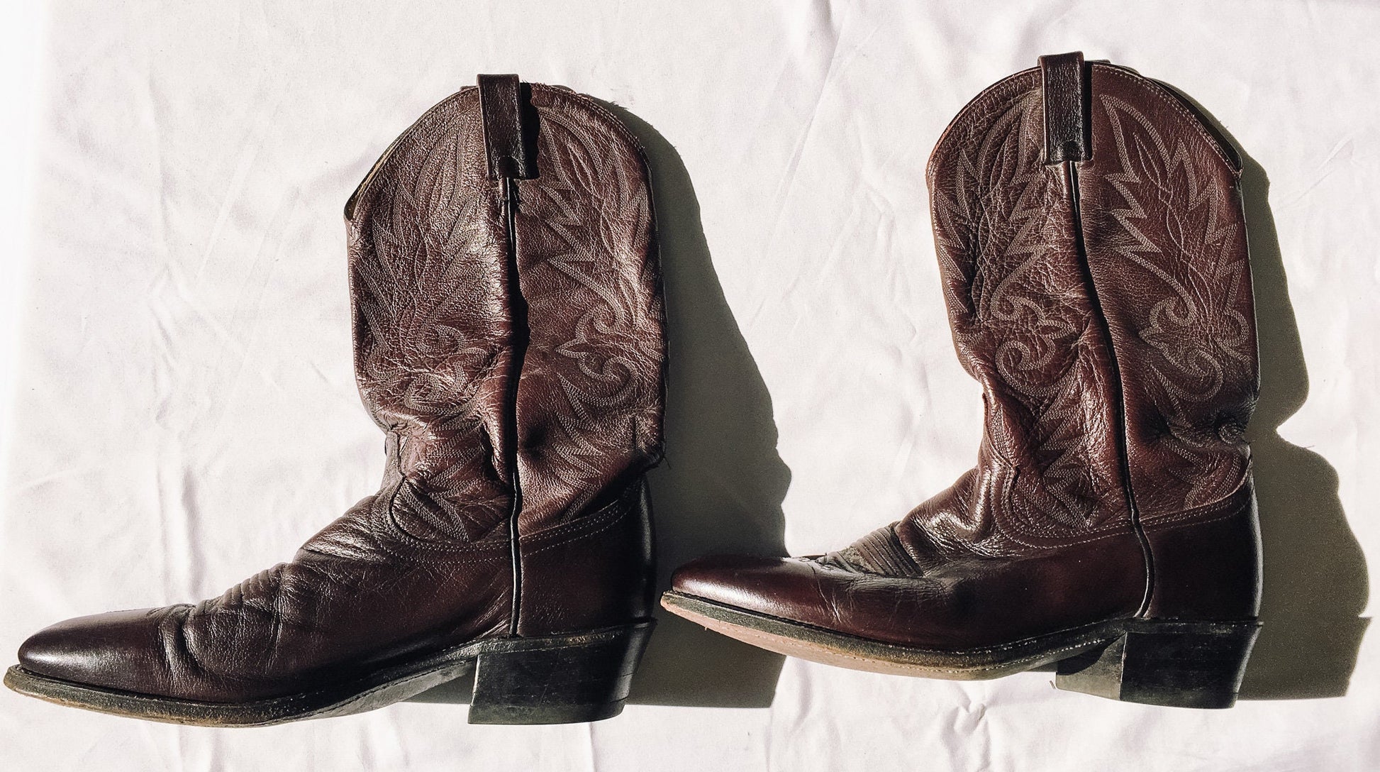 Vintage Dan Post Burgundy/Dark Red Leather Cowboy Boots, Women's Sz. 10.5