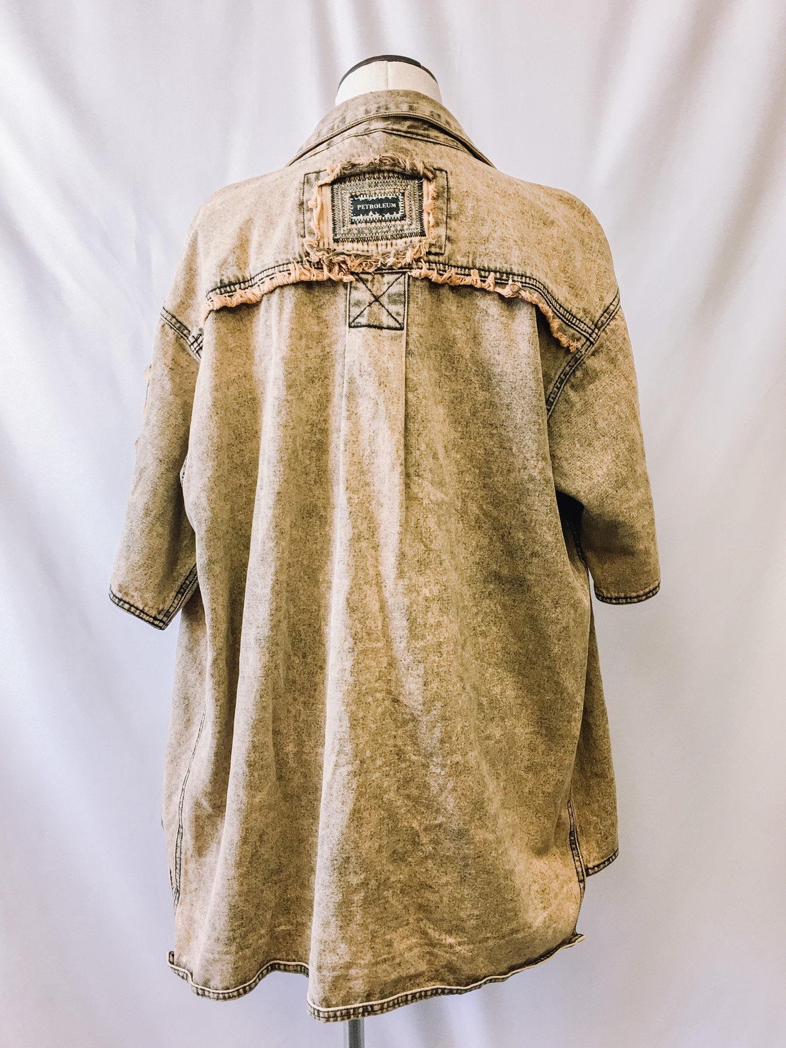 Vintage 90s Petroleum Distressed Patchwork Button-Up, Men's Sz. L