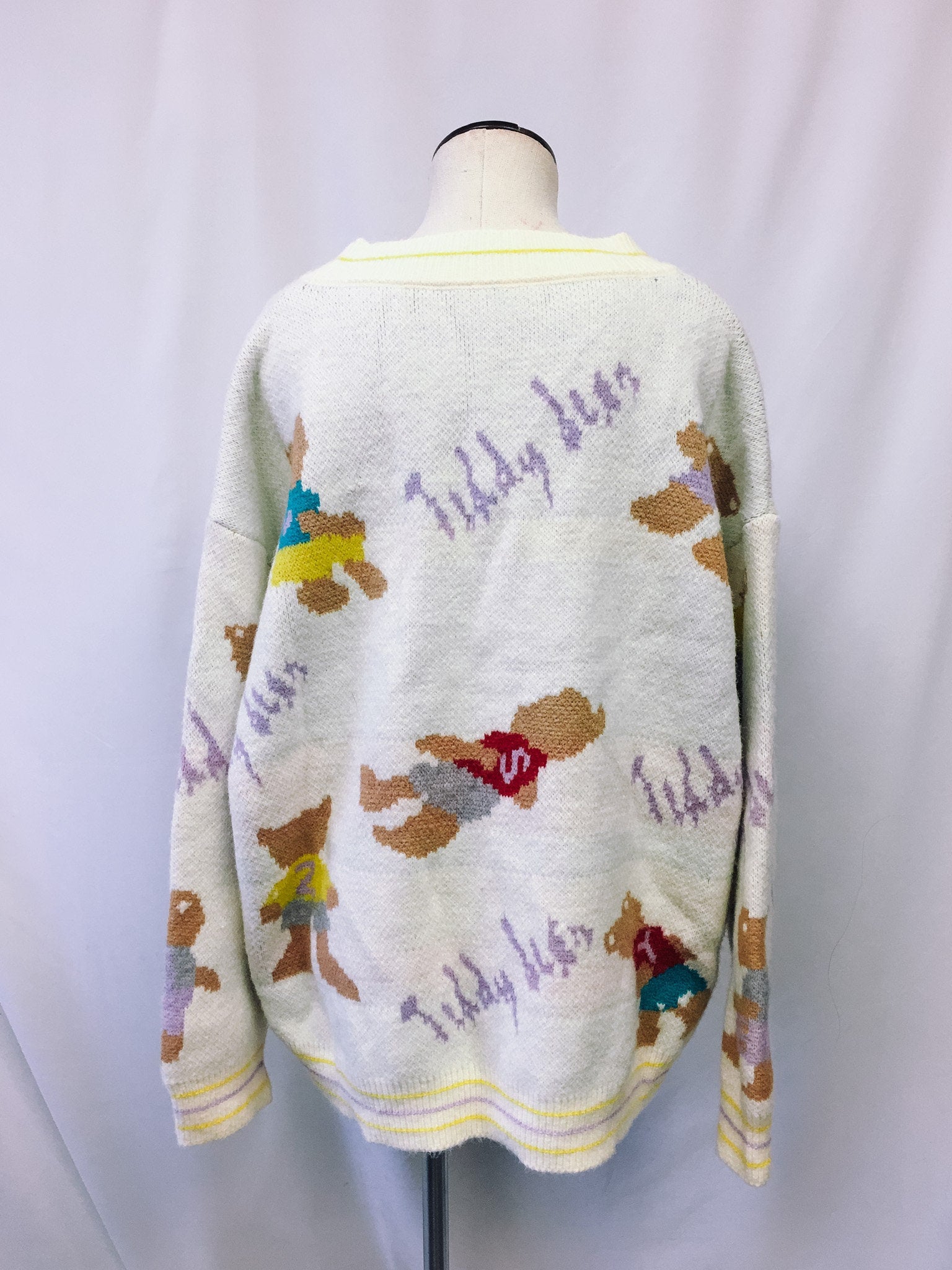 Vintage "Teddy Bears" Off-White V-Neck Cardigan, O/S, Vintage Teddy Bear Sweater