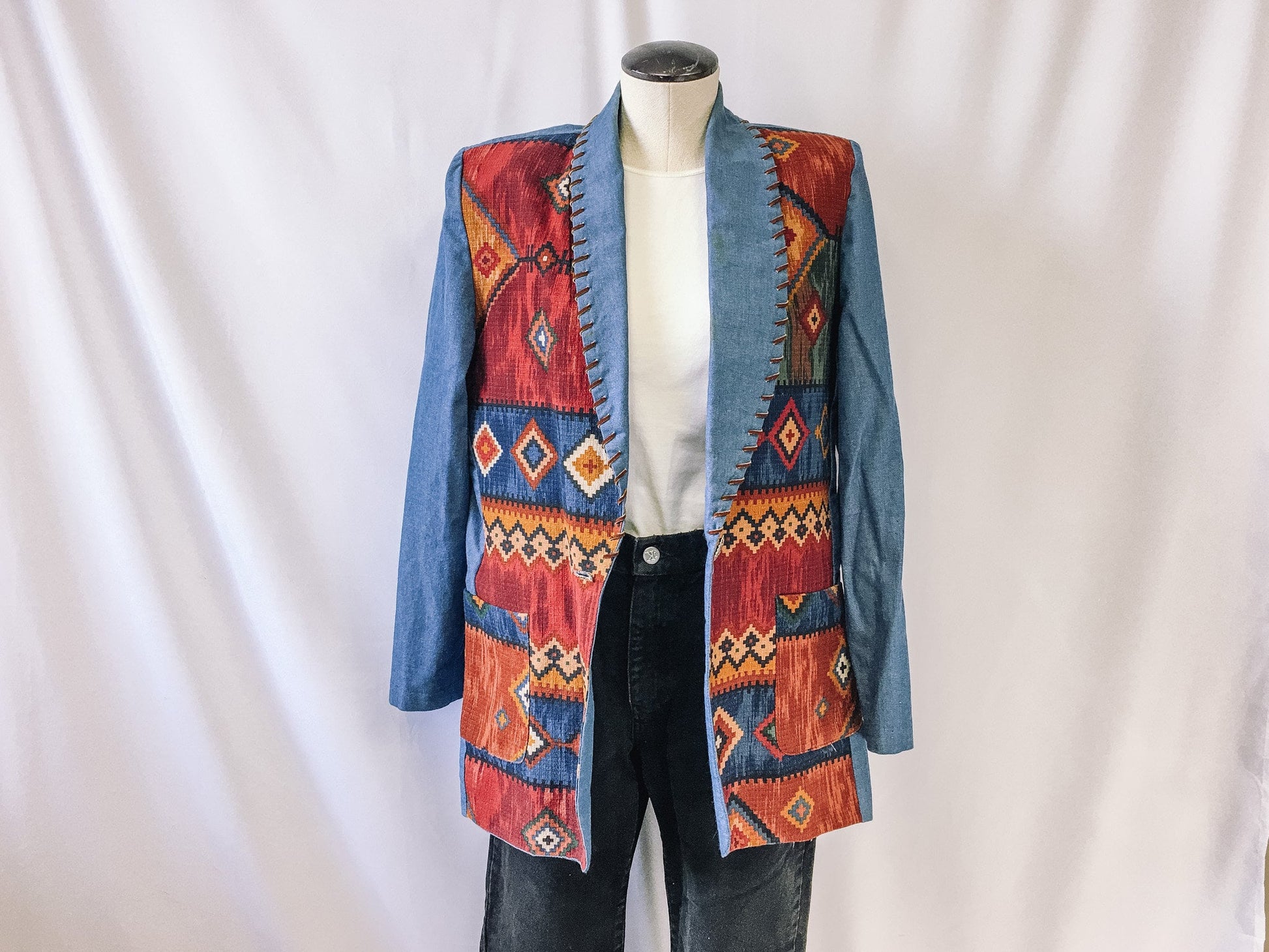 Vintage Diamond L Western Wear Women's Aztec Blazer with Removeable Shoulder Pads, Vintage Western Patterned Jacket, Sz. M