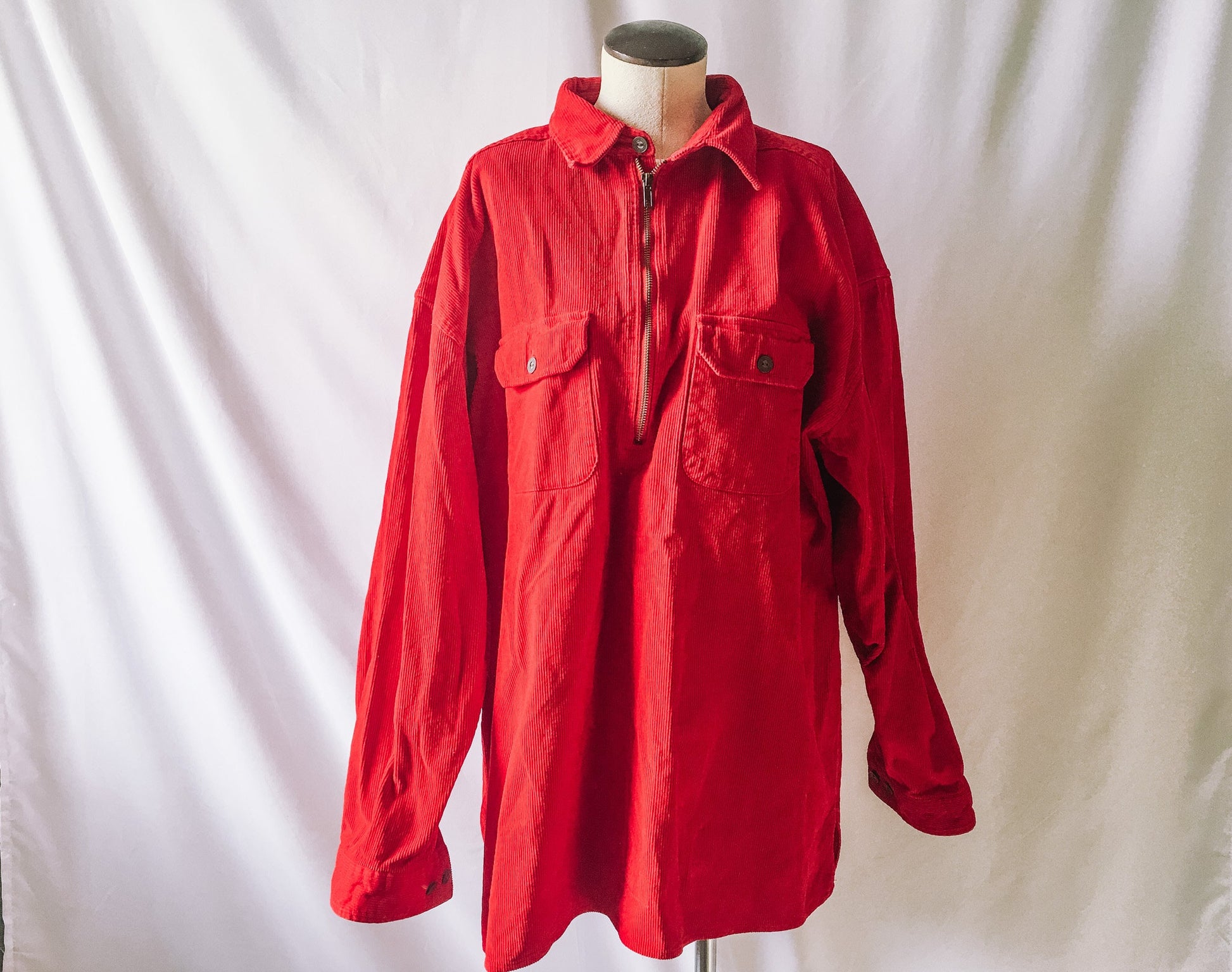 Vintage Marlboro Unlimited Red Corduroy Quarter-Zip Shacket, Mens Sz. XL, Corduroy 1/4th Zip-Up Heavyweight Shirt