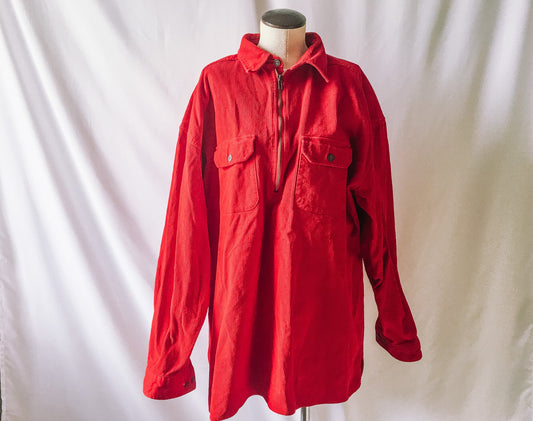 Vintage Marlboro Unlimited Red Corduroy Quarter-Zip Shacket, Mens Sz. XL, Corduroy 1/4th Zip-Up Heavyweight Shirt