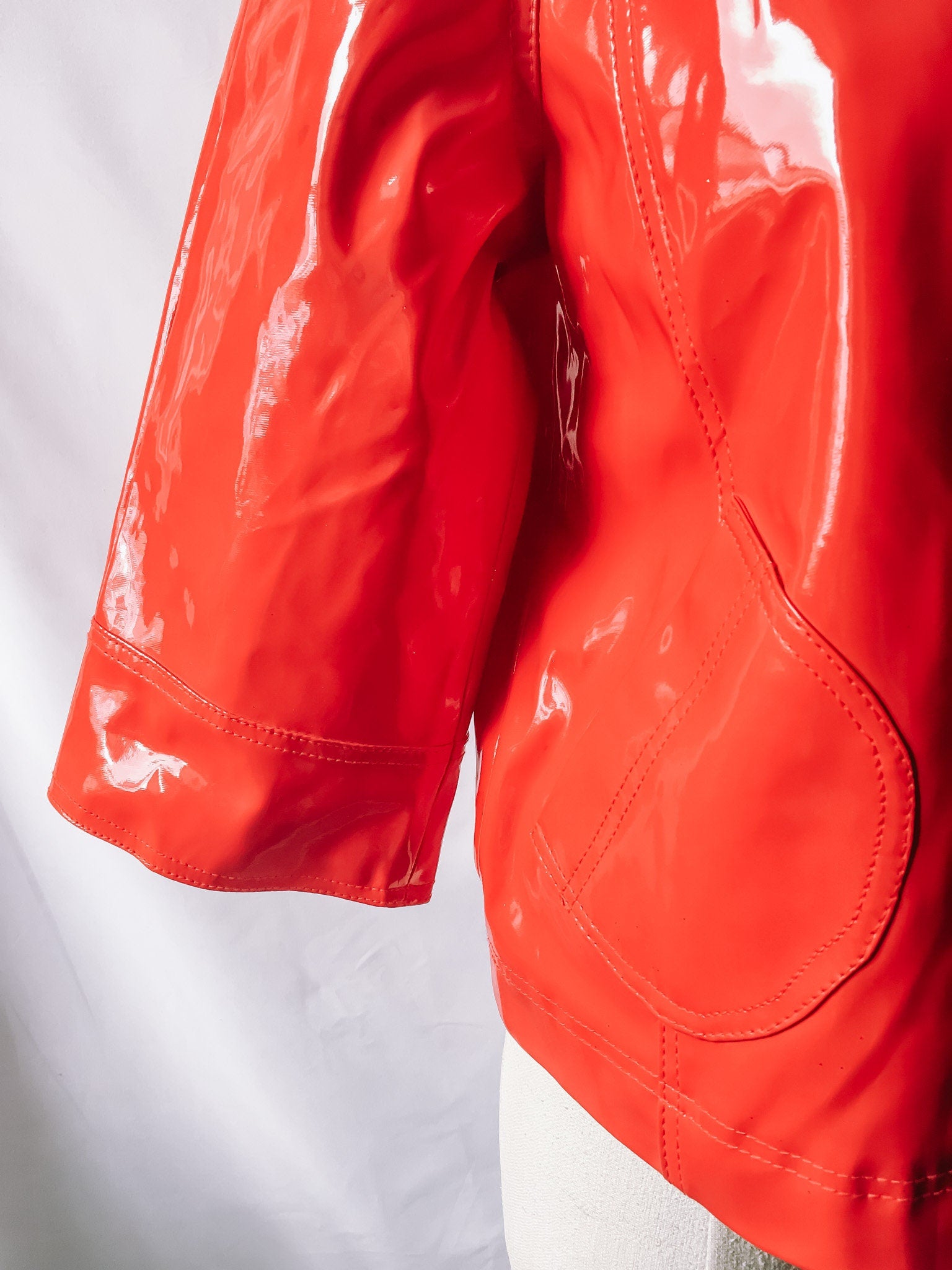 Vintage Newport News Red PVC Cropped Jacket, Vintage 90s Mod Rain Jacket