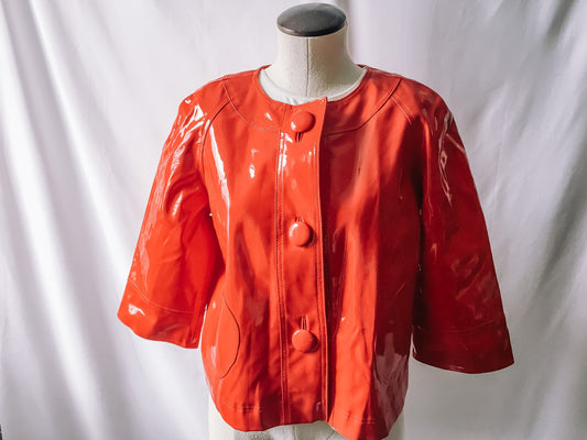 Vintage Newport News Red PVC Cropped Jacket, Vintage 90s Mod Rain Jacket