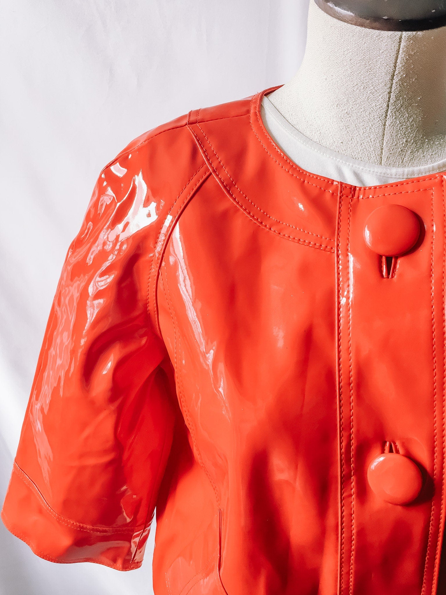 Vintage Newport News Red PVC Cropped Jacket, Vintage 90s Mod Rain Jacket