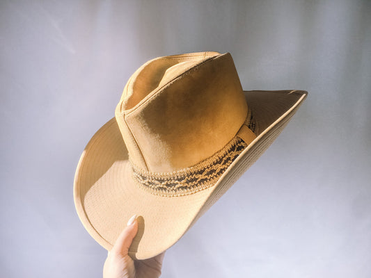 Vintage Resistol Westerner Tan/Beige Cowboy Hat with Woven Brown Band, Sz. 7 3/8