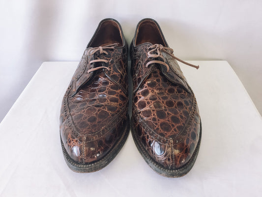 Vintage Stetson Brown/Burnt Orange Genuine Derbie Alligator Oxford Loafers, Men's Sz. 7.5