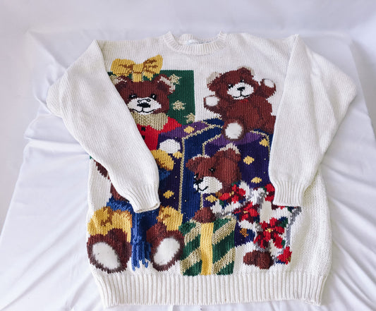 Vintage Lady Couture Teddy Bear Holiday Sweater, Vintage Christmas Sweater, Sz. XL