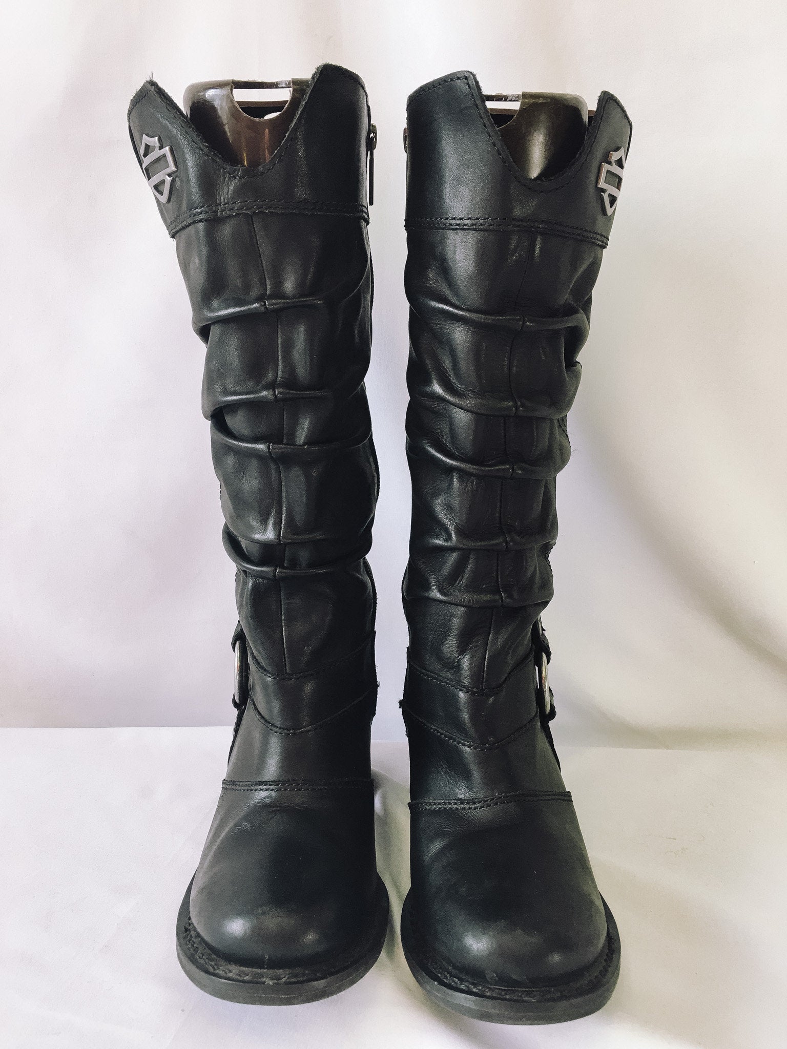 Vintage Harley Davidson Jana Black Leather Boots, Harley Davidson Moto Boots, Women's Sz. 9.5
