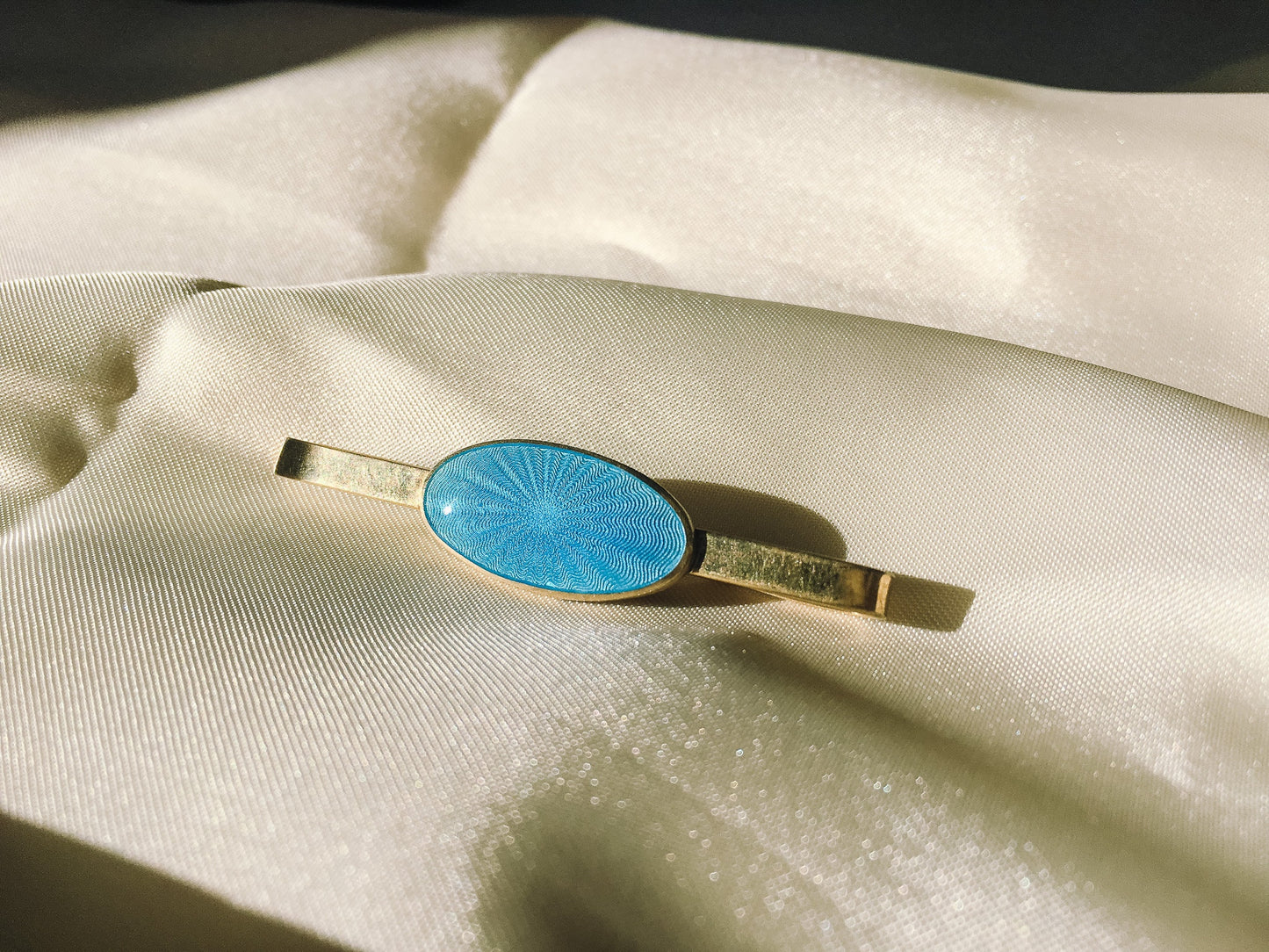 Vintage Vibrant Blue Guilloche Enamel Tie Clip, Marked D.A. 830S