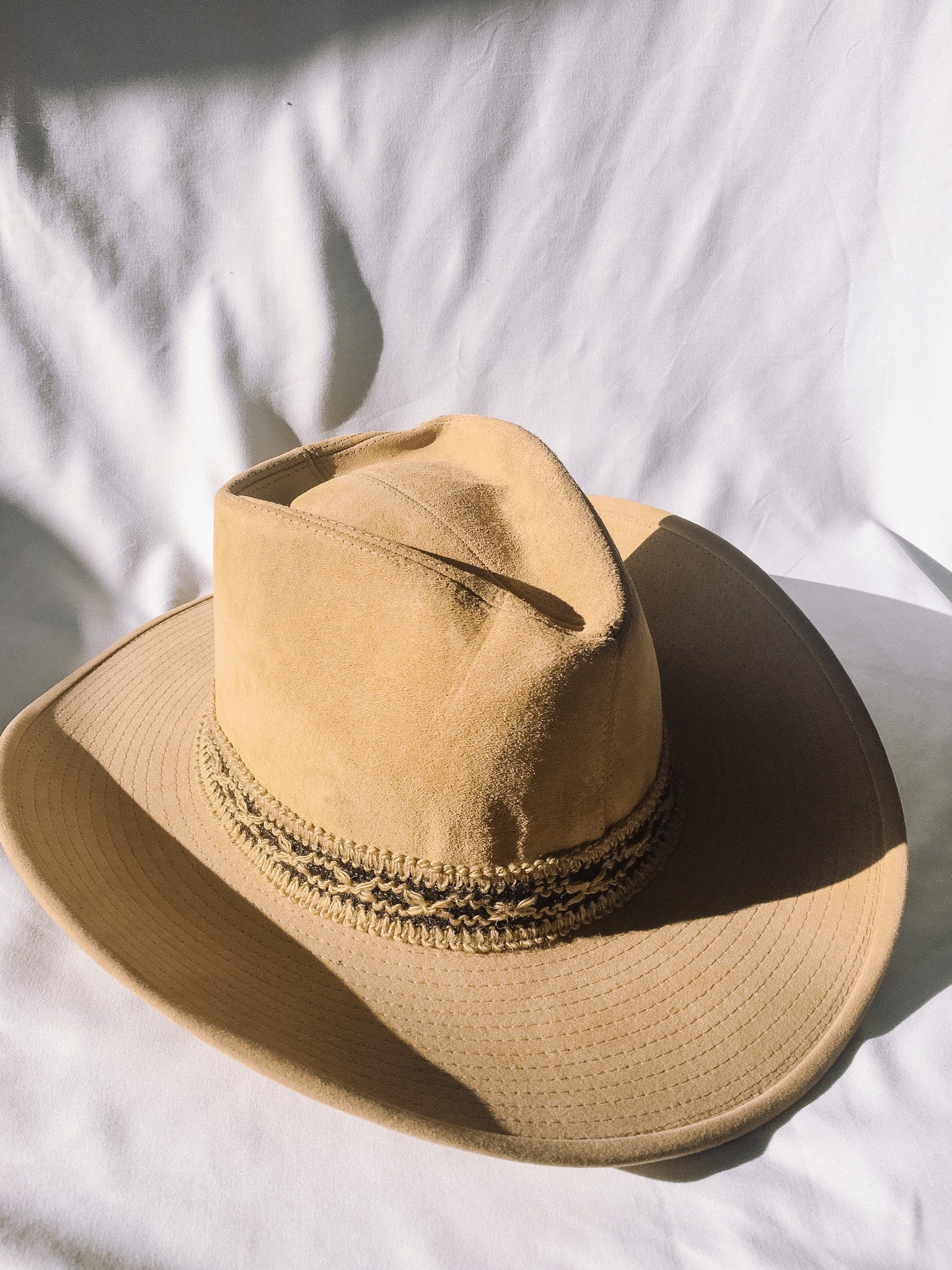 Vintage Resistol Westerner Tan/Beige Cowboy Hat with Woven Brown Band, Sz. 7 3/8