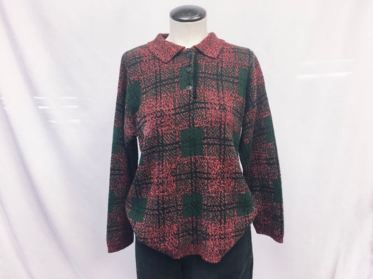 Vintage 90's Mariey Plaid Quarter Button Up Pull Over Sweater, Sz. L