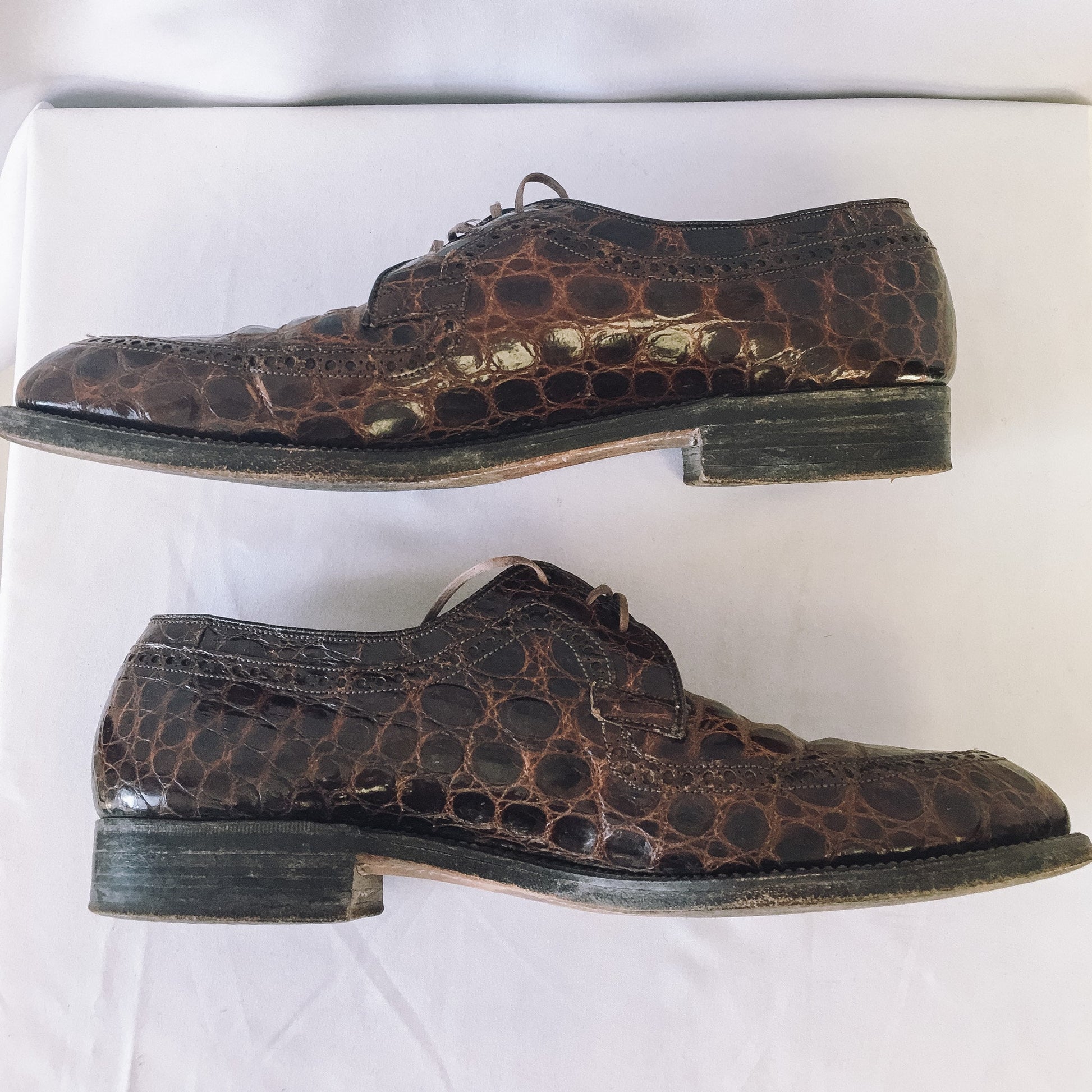 Vintage Stetson Brown/Burnt Orange Genuine Derbie Alligator Oxford Loafers, Men's Sz. 7.5