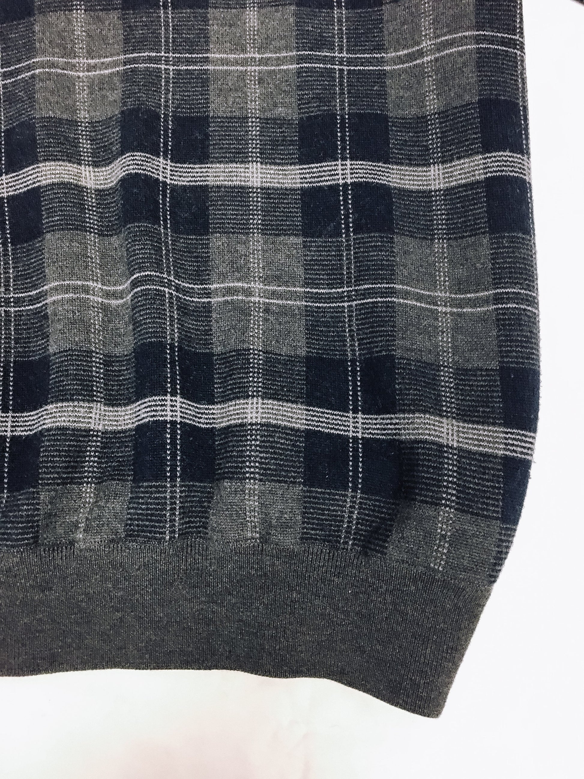 Vintage Fairway & Greene Gray/Blue Plaid Italian Merino Wool Quarter Zip Sweater, Men's Sz. M