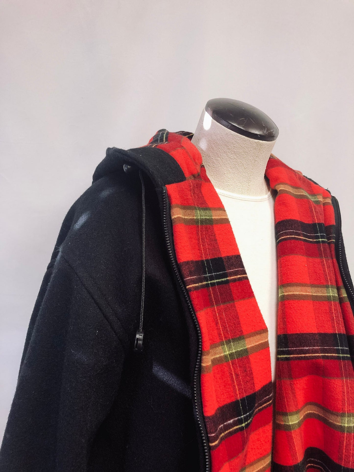 Vintage Wool Plaid-Lined Johnson Woolen Mills Hooded Coat