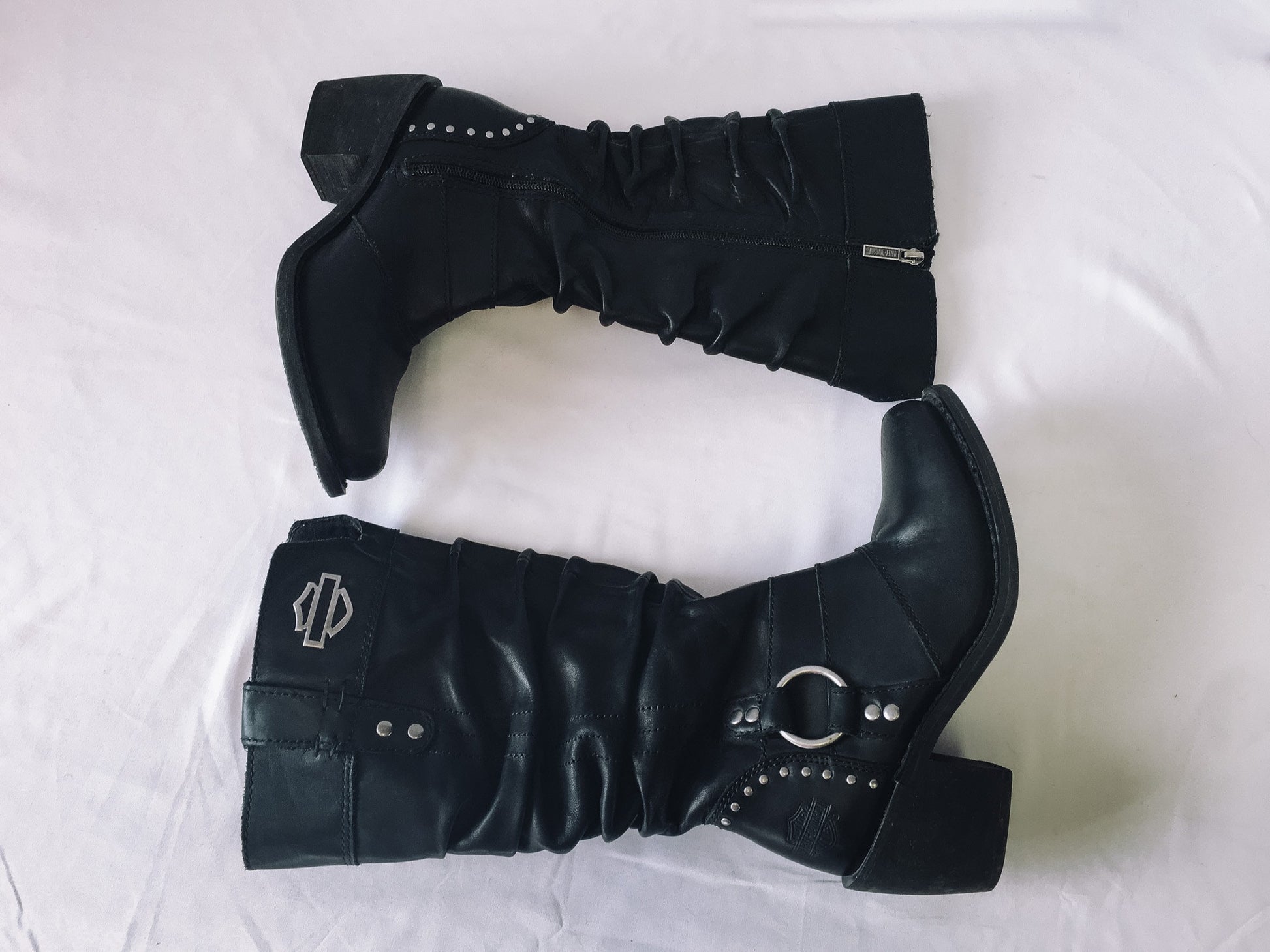 Vintage Harley Davidson Jana Black Leather Boots, Harley Davidson Moto Boots, Women's Sz. 9.5