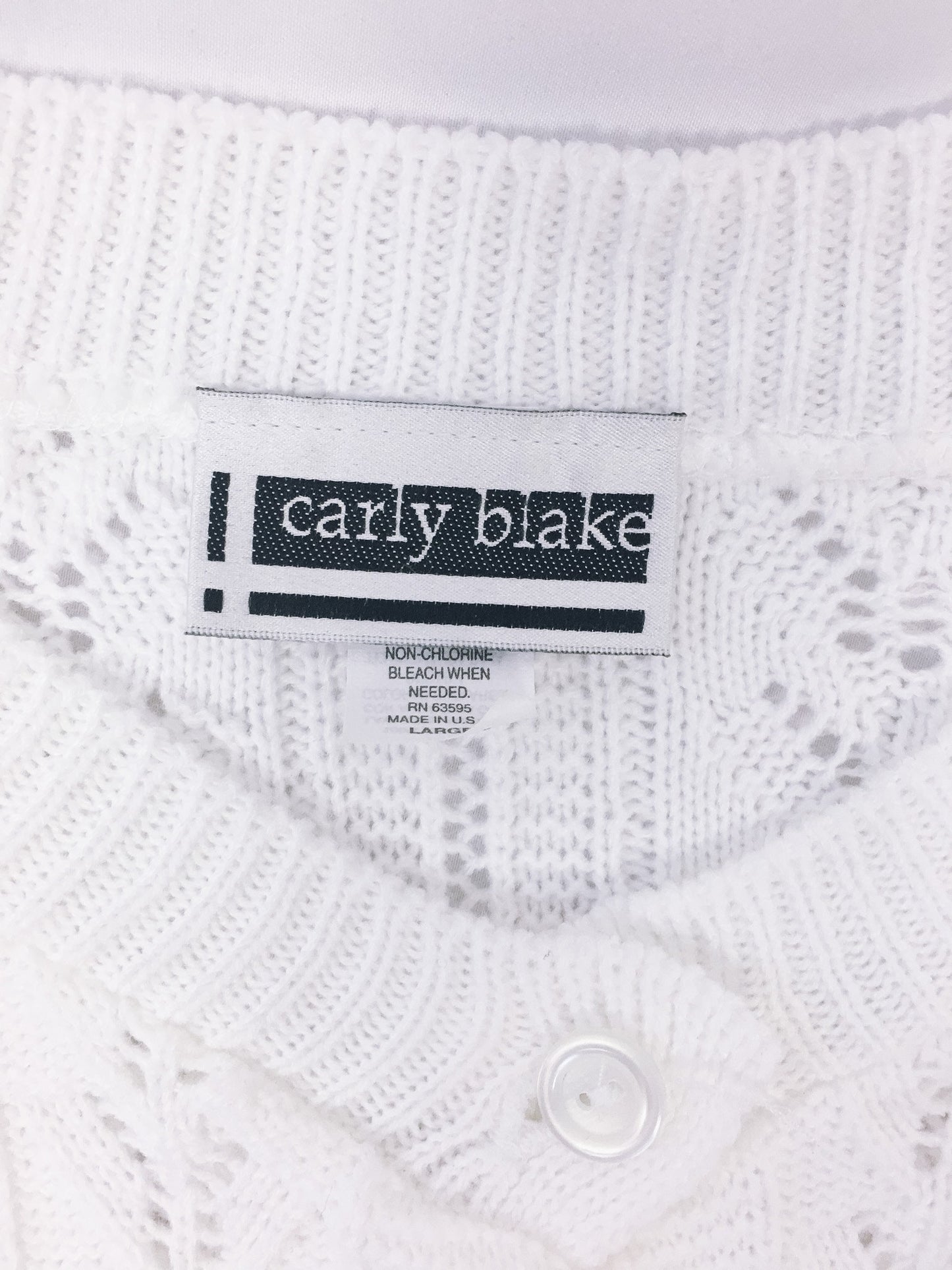 Vintage Carly Blake White Knit Cardigan, Women's Sz. L