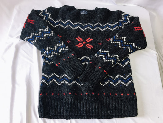 Vintage 80s Woolrich Chunky Knit Charcoal Geometric Icelandic Ski Sweater, Men's Sz. L