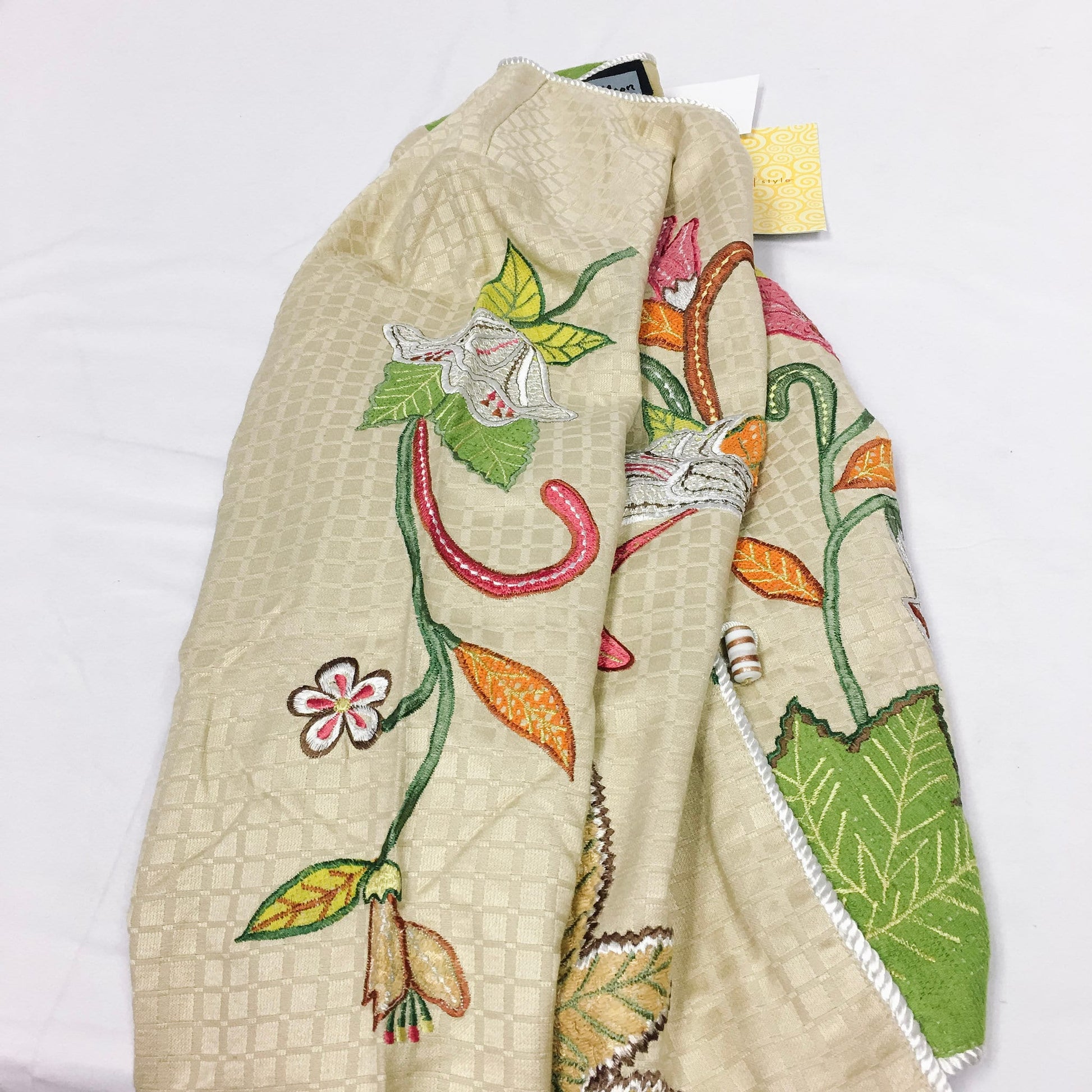 NWT Vintage Indigo Moon Tan Jacket with Colorful Floral Embroidery, sz. L